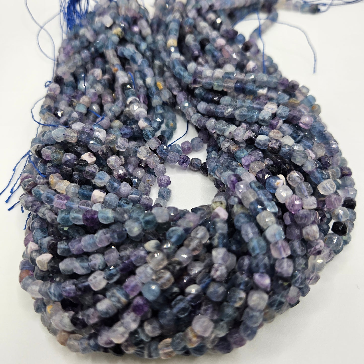 4mm Fluorite Cube Bead Strand.