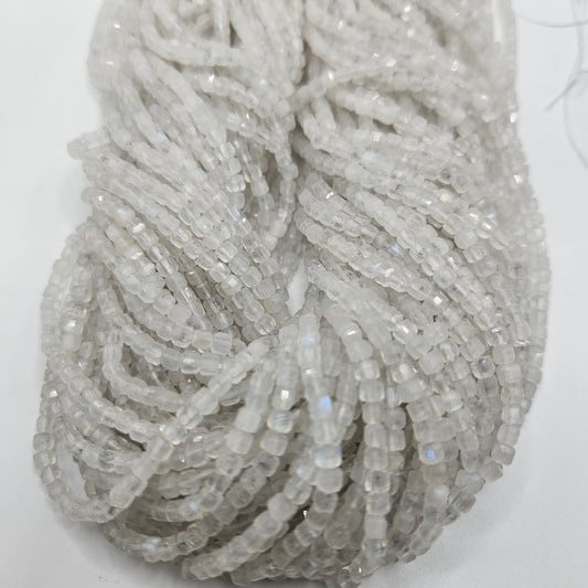 4mm Moonstone Cube Bead Strand AA Quality.