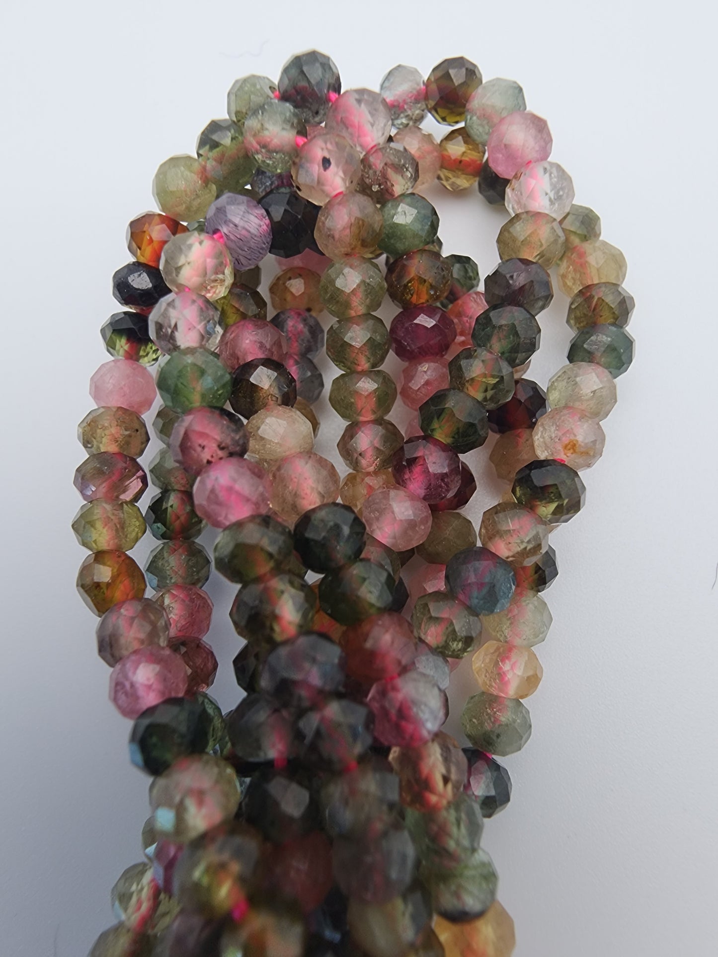 4mm Watermelon Tourmaline Faceted Bead Strand.