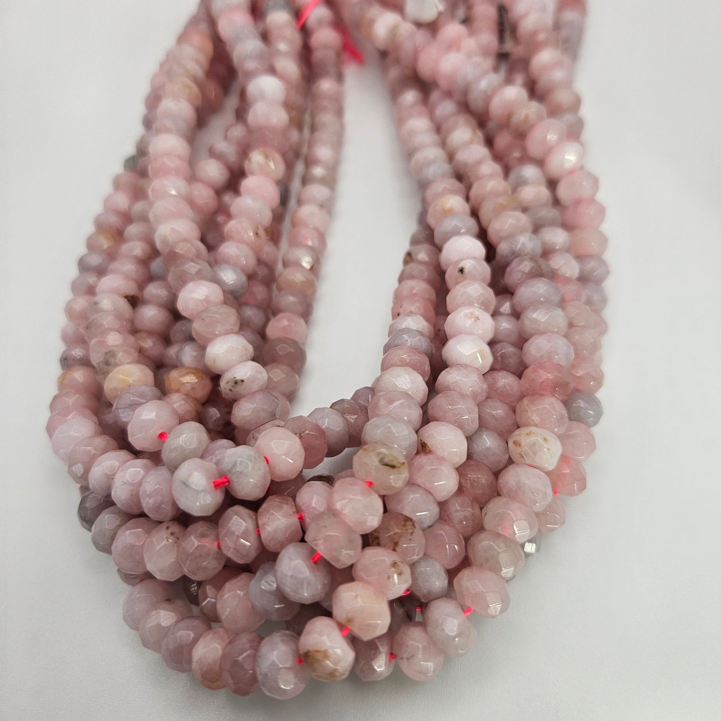 5-8mm Madagascar Rose Quartz Faceted Rondelle Bead Strand.