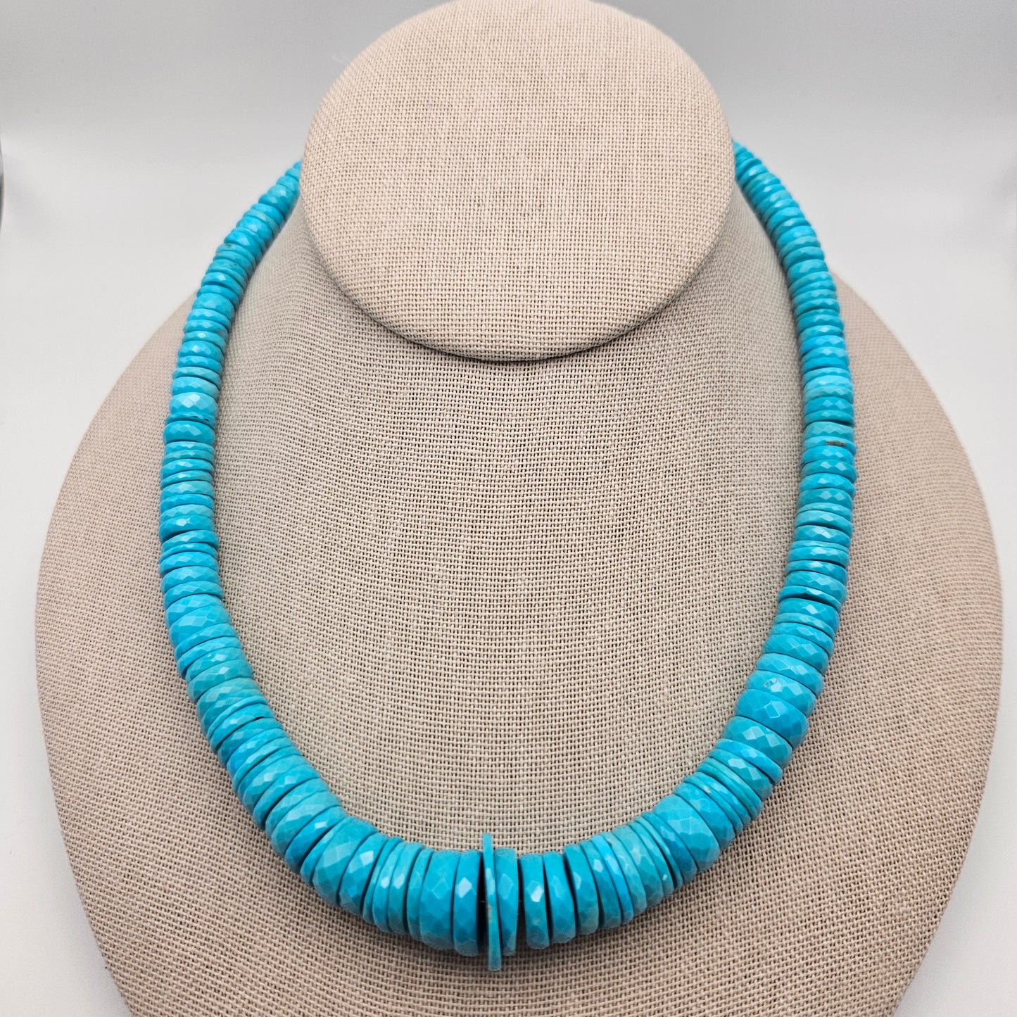 5mm-16mm Turquoise Graduated Faceted Untreated Bead Strand.