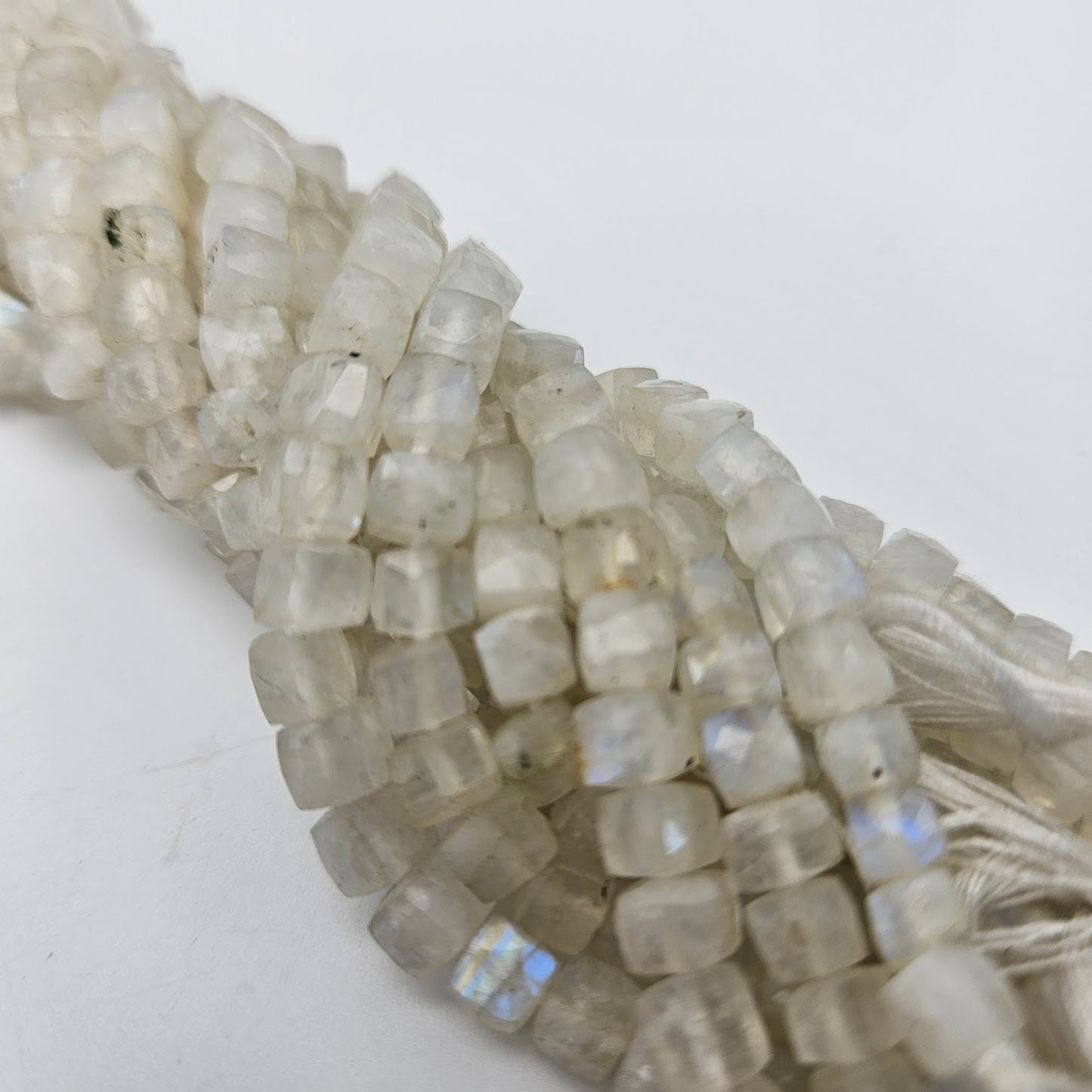 5mm Moonstone Cube Faceted Bead Strand.