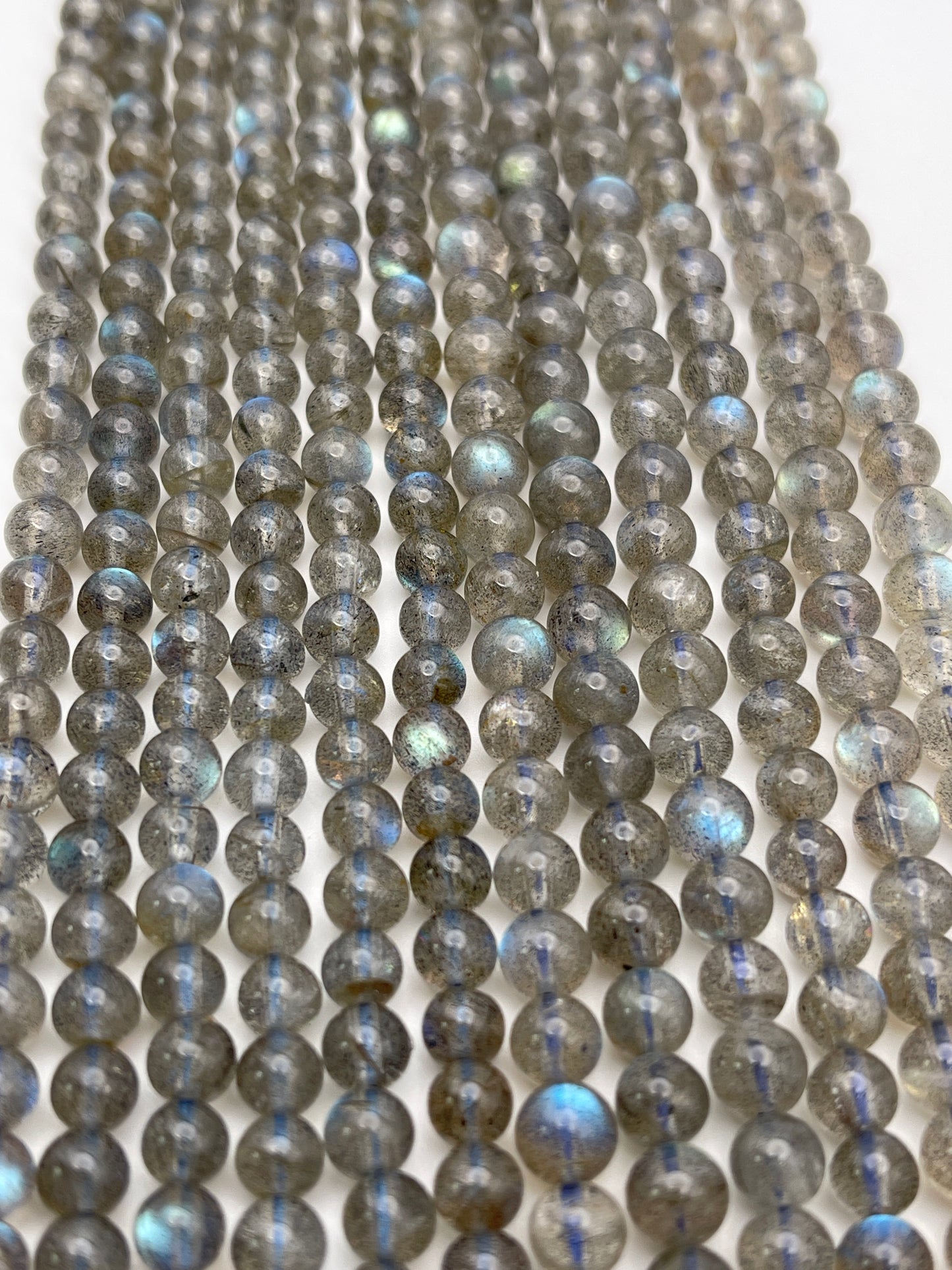 6-7mm Labradorite Round Smooth A Bead Strand.
