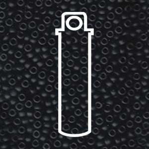 A line drawing in white showcases the 8/0 Matte Black 22g Tube 8-9401f with its vertical cylindrical shape and rounded top, all placed against a textured black backdrop resembling bubble wrap.