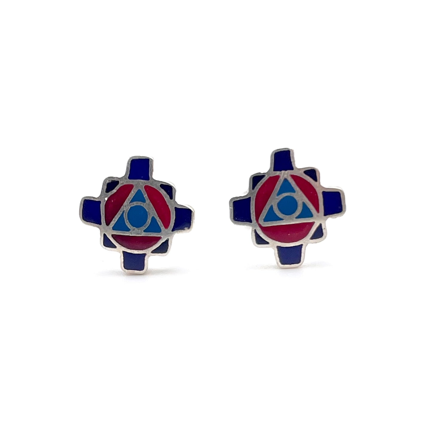 Inlay Mini Mosaic Stud Earrings Peruvian Silver