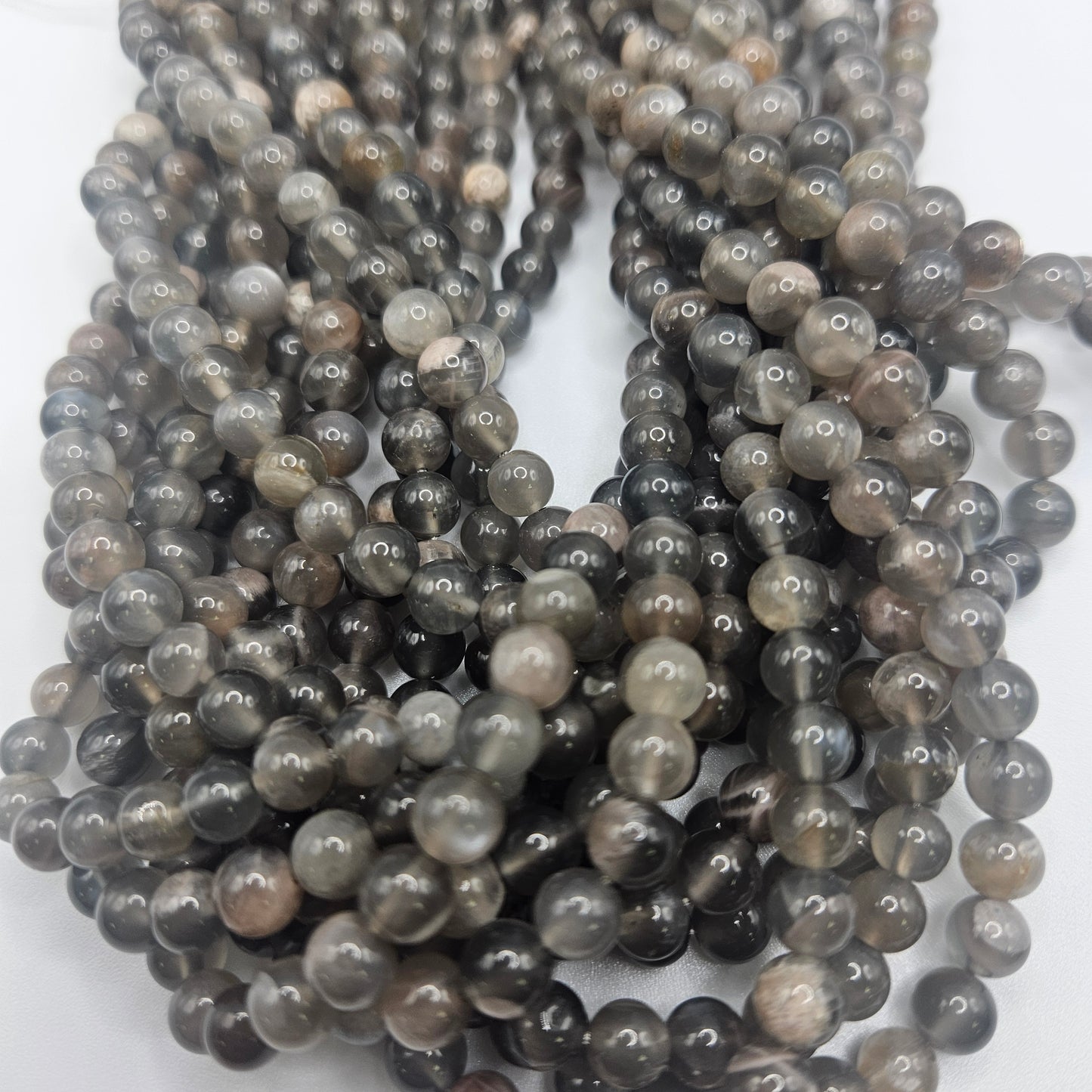 6mm Black Moonstone Round Bead Strand.