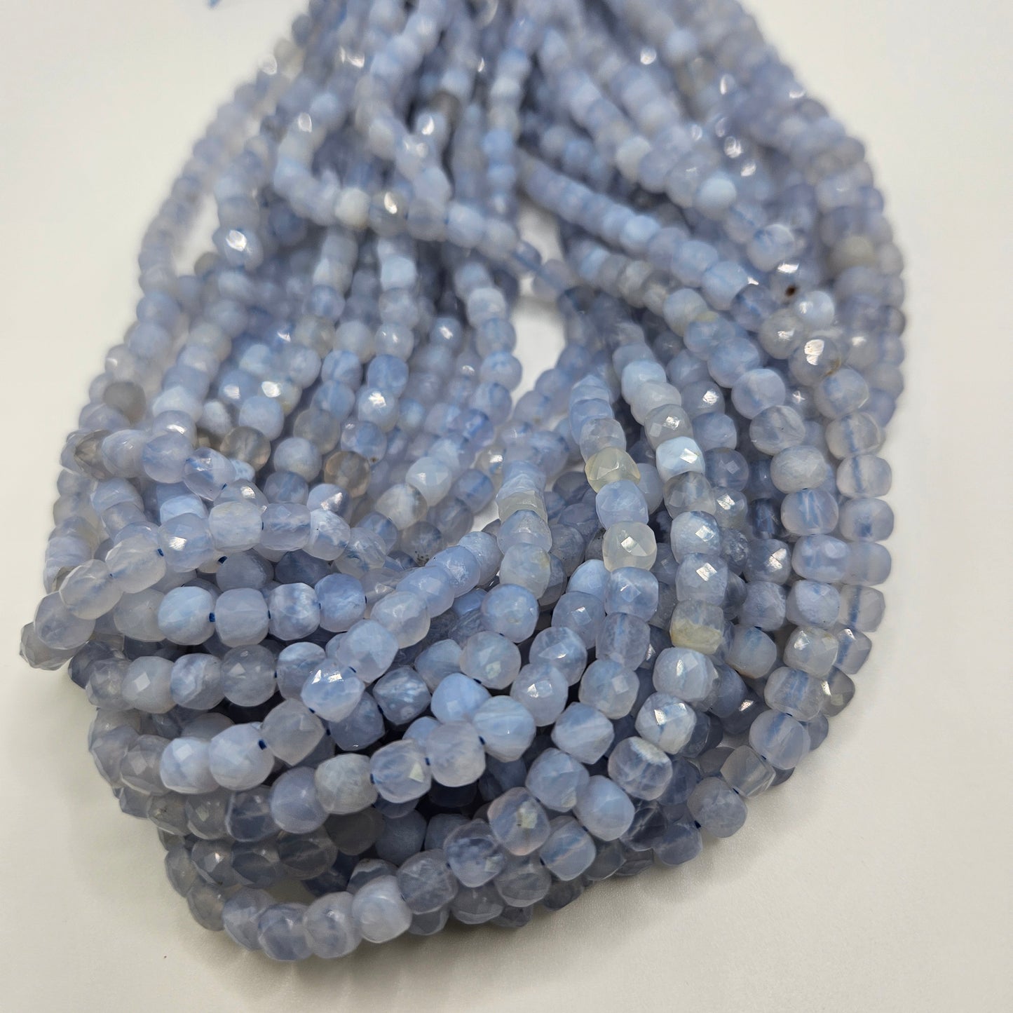 6mm Blue Lace Agate Cube Bead Strand.
