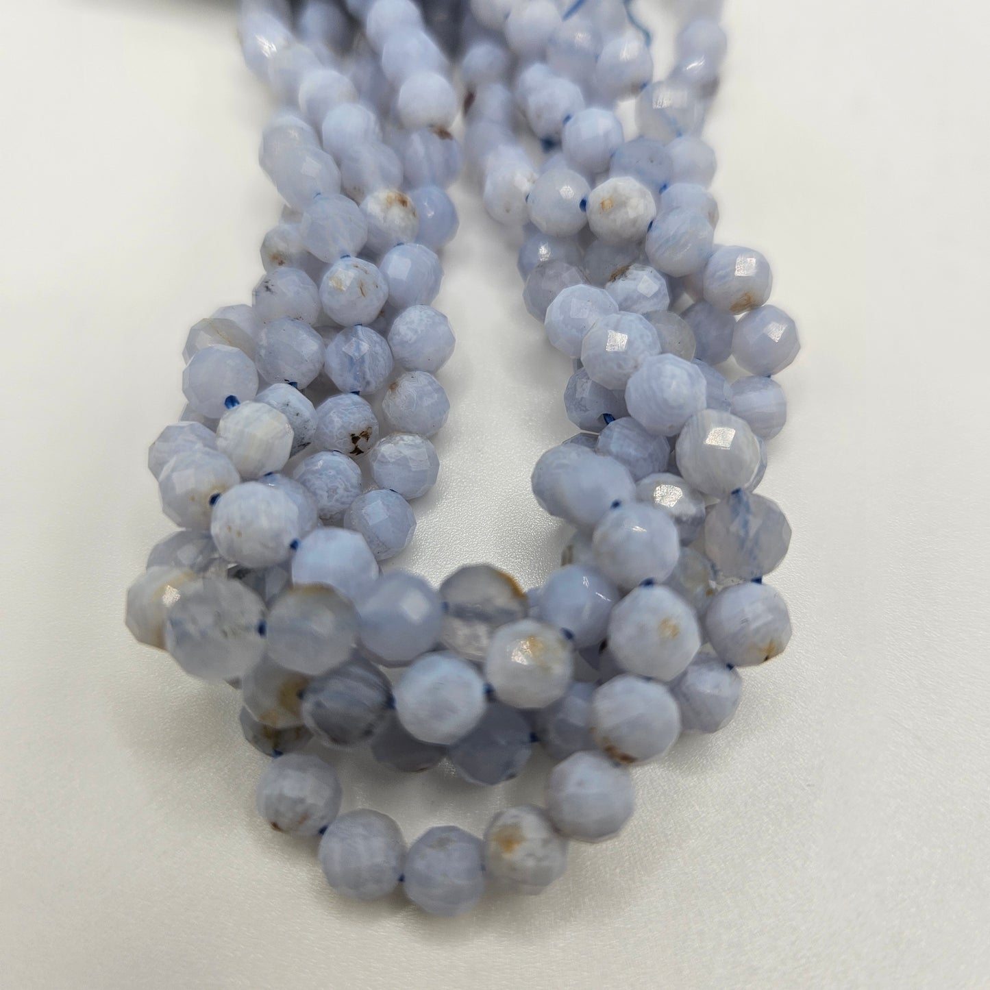 6mm Blue Lace Agate Faceted Bead Strand.