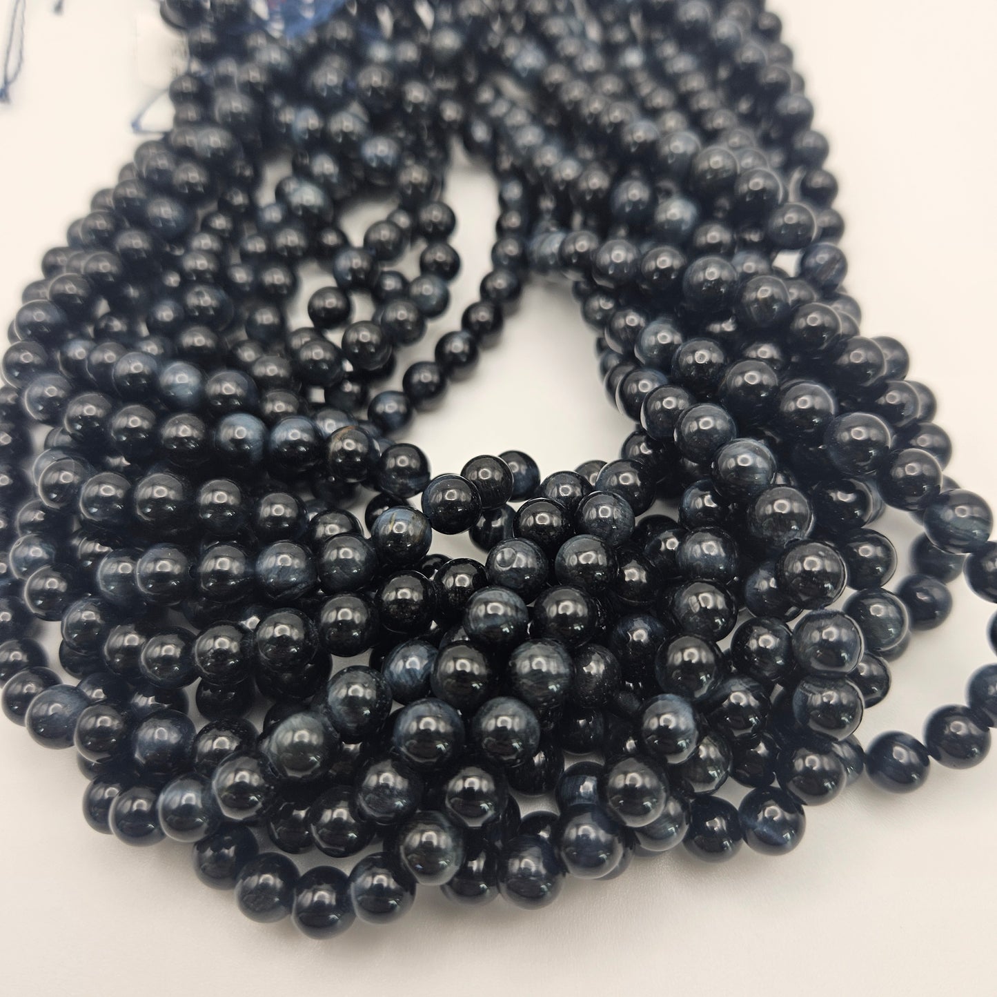 6mm Blue Tigers Eye Round Bead Strand.