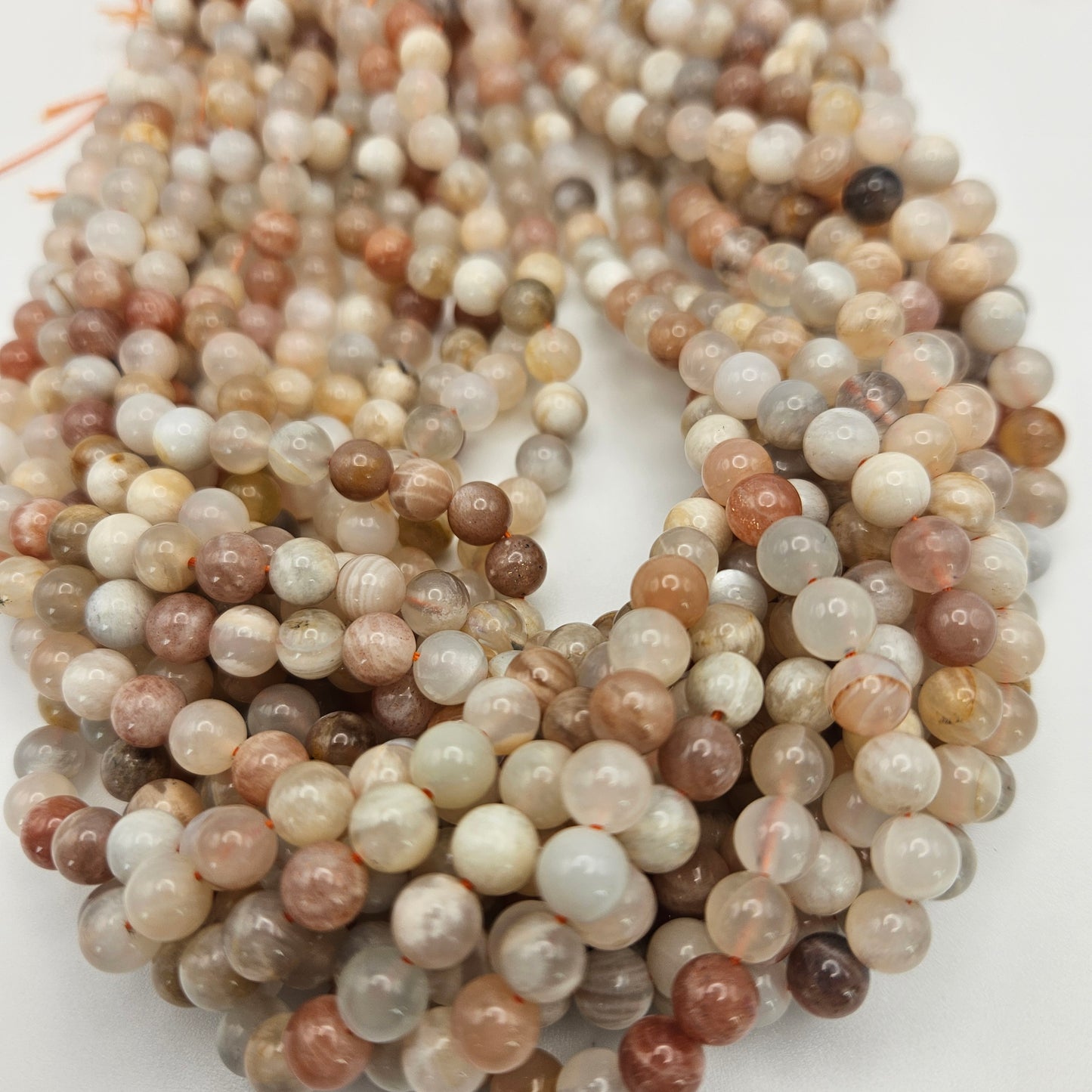 6mm Peach Moonstone Round Bead Strand.