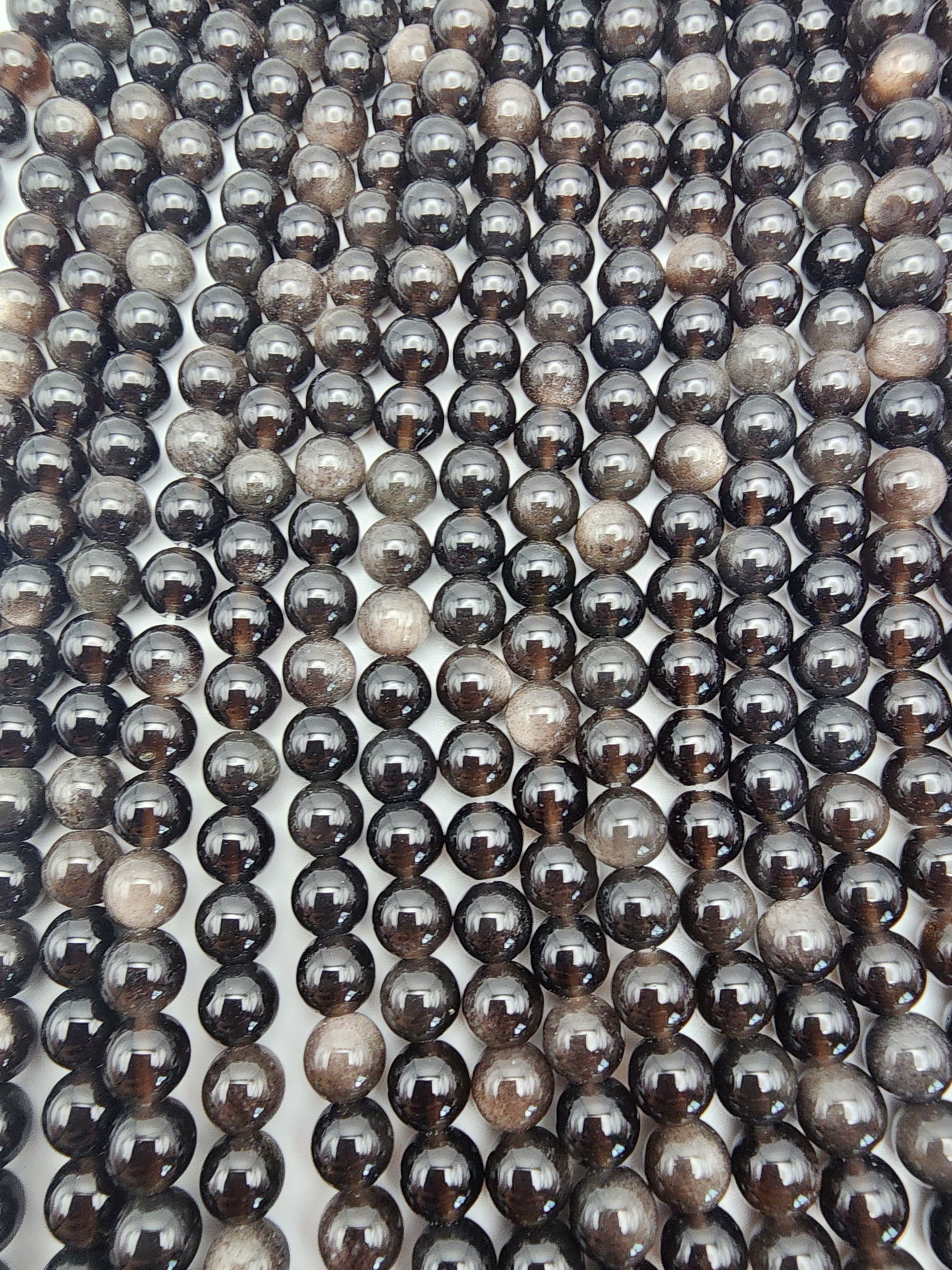6mm Silver Obsidian Round Bead Strand.