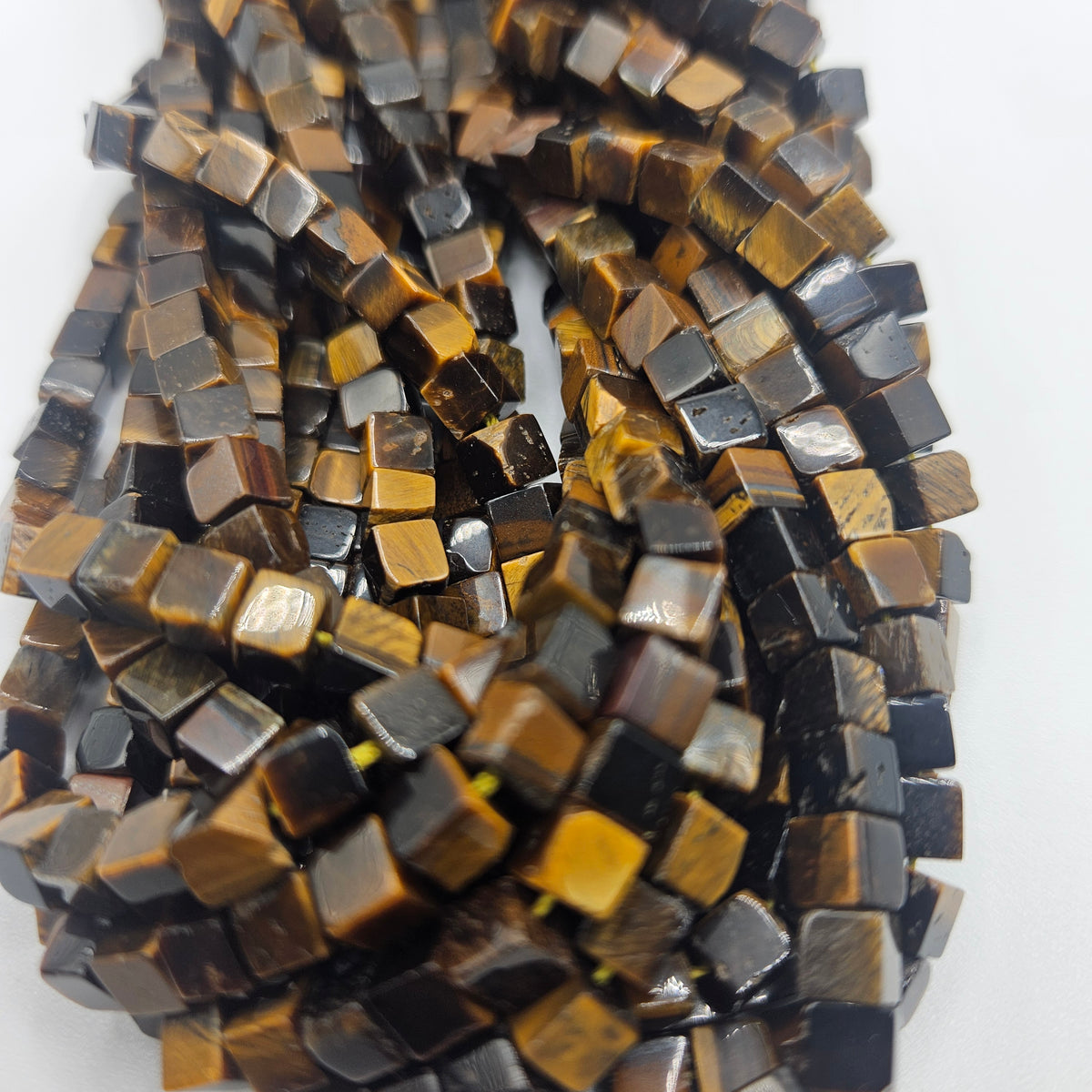 6mm Tiger Eye Cube Bead Strand.
