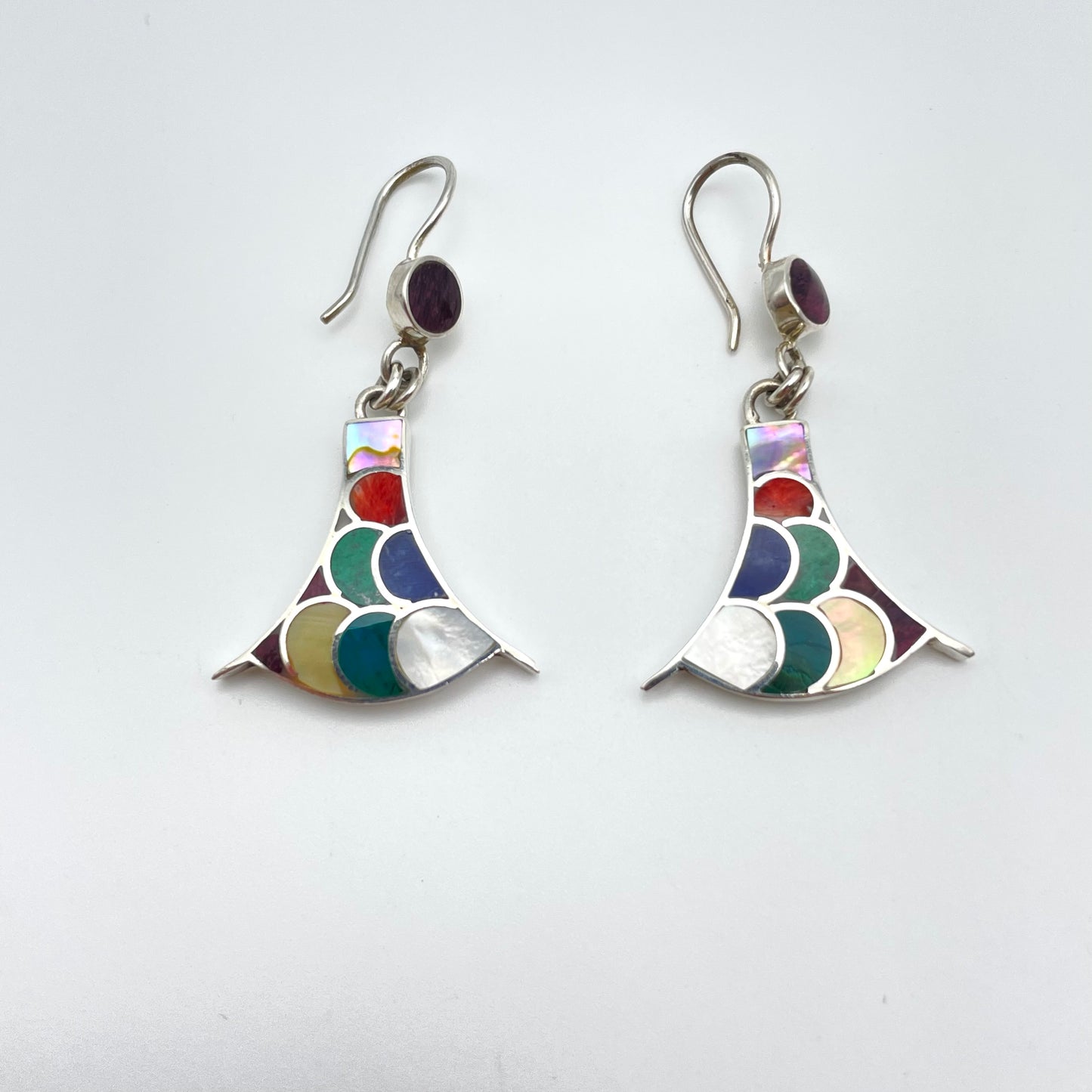 Peruvian Stone Inlay Earrings Sterling Silver