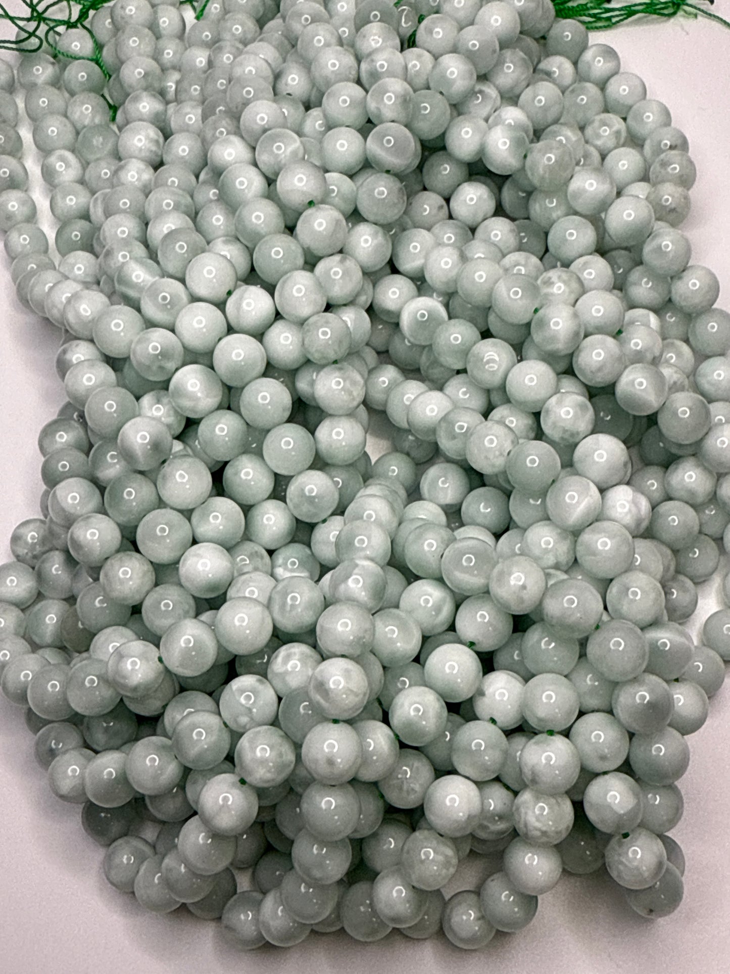 8mm Green Angelite Round Smooth.