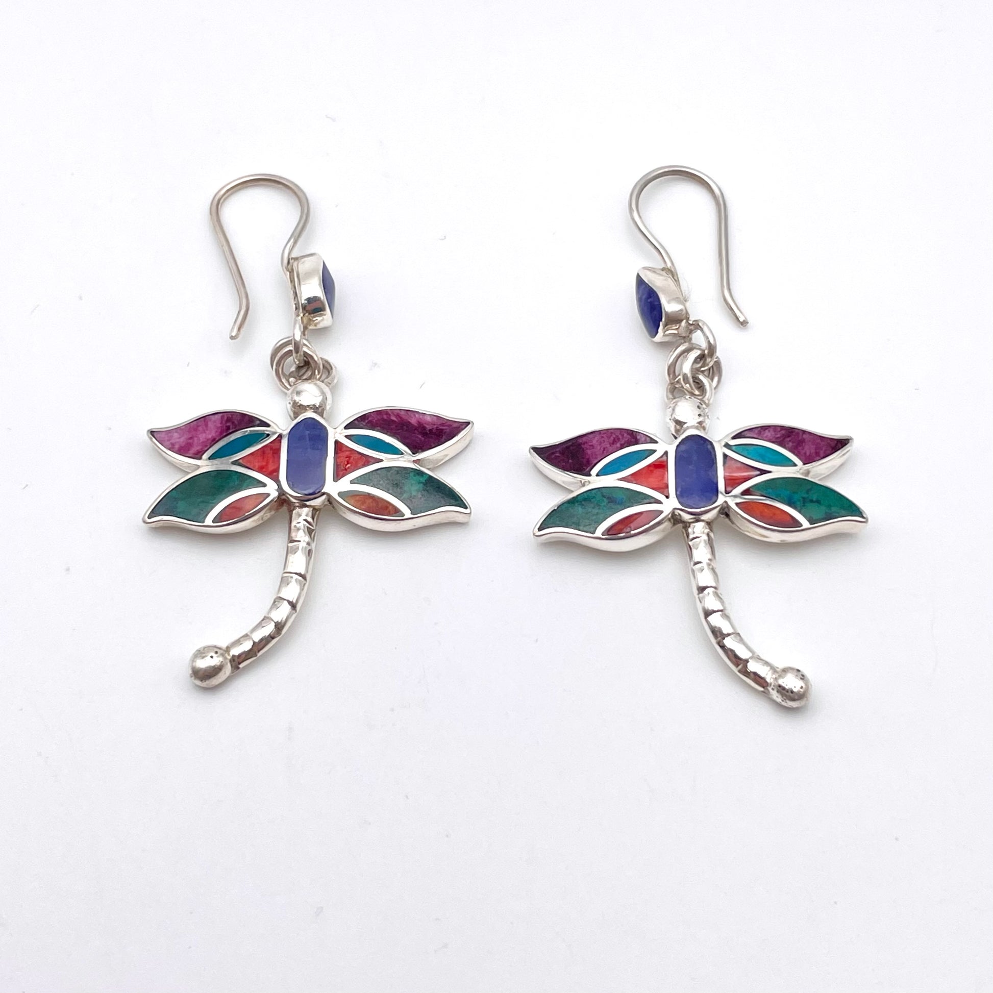 Peruvian Inlay Dragonfly Pendant Sterling Silver