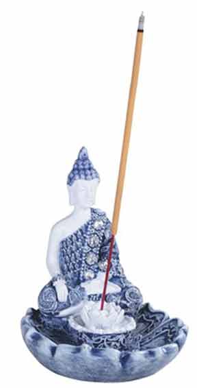 Meditating Thai Buddha Blue & White Incense Holder