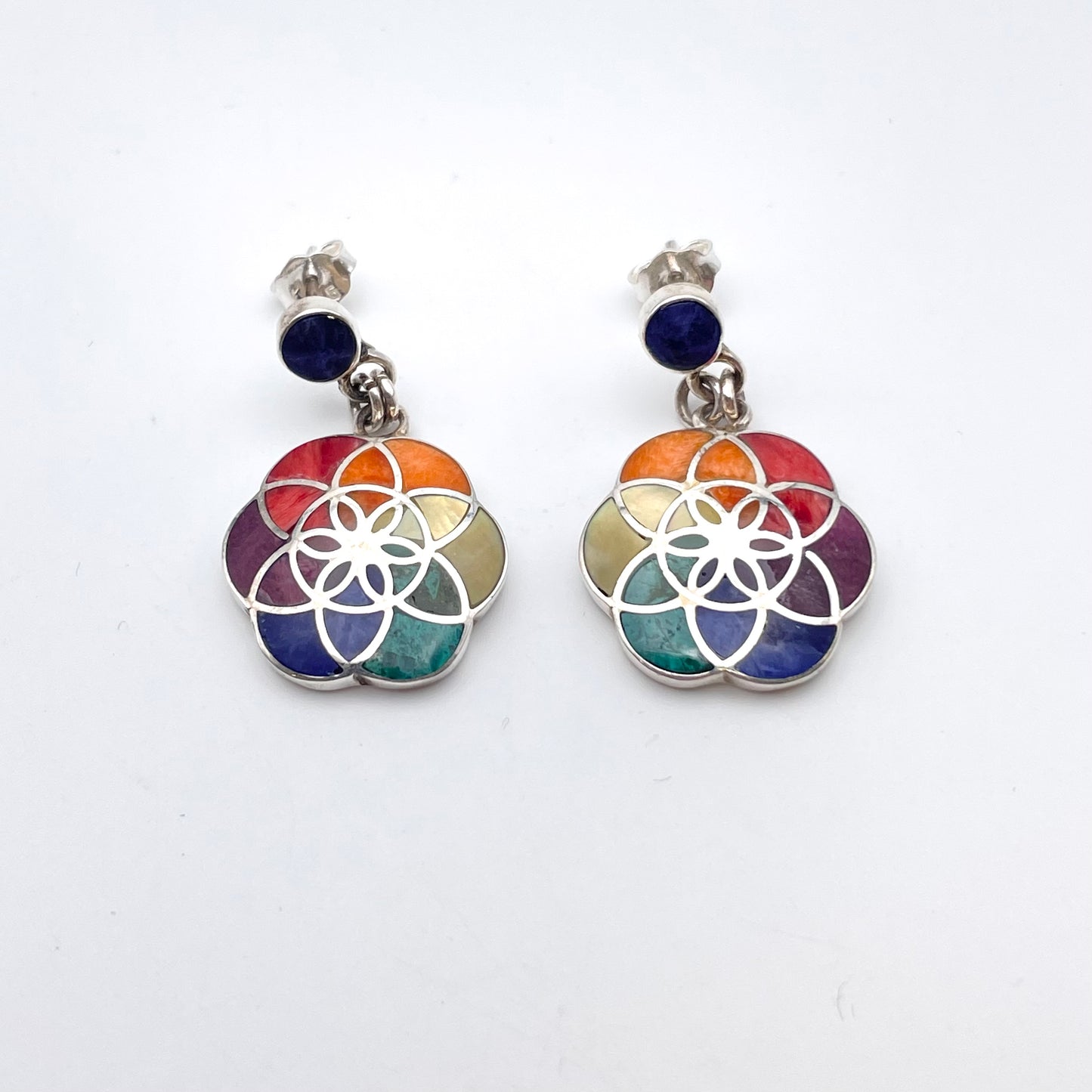 Peruvian Inlay Mandala Earrings Sterling Silver