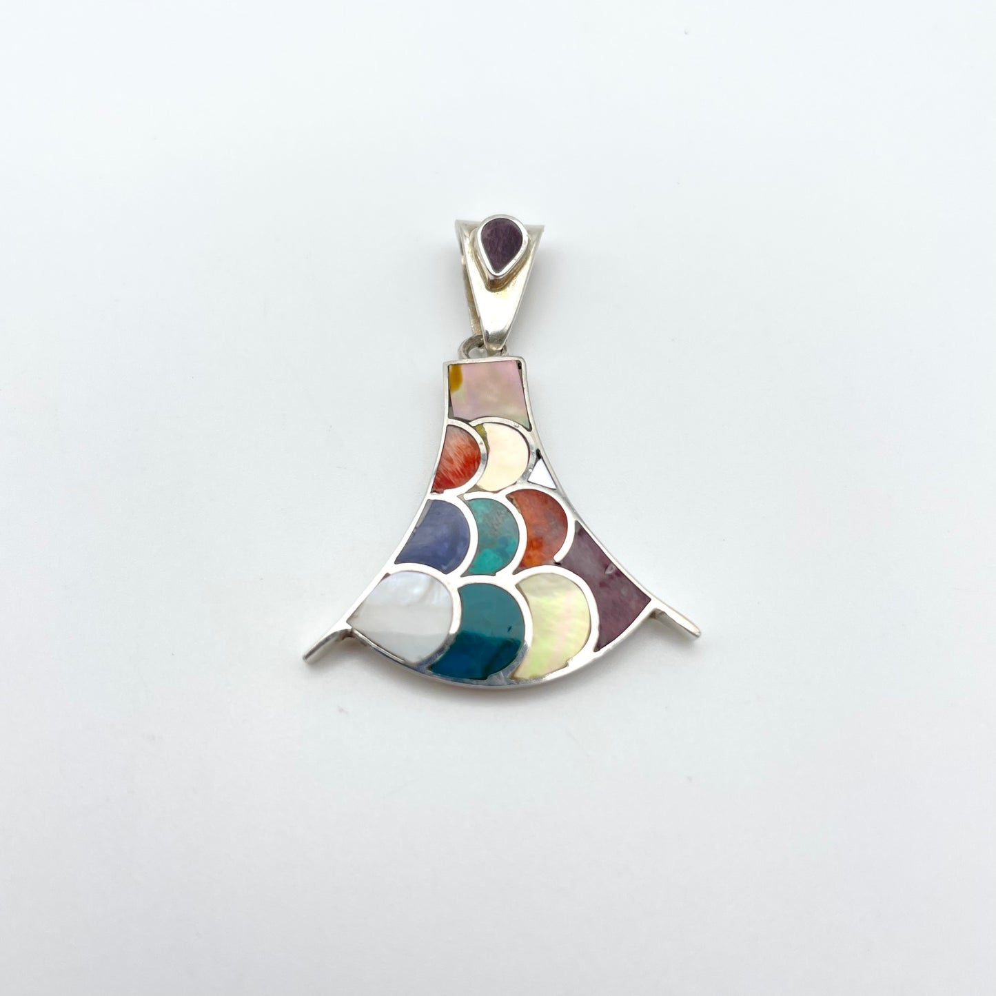 Peruvian Stone Inlay Pendant Sterling Silver