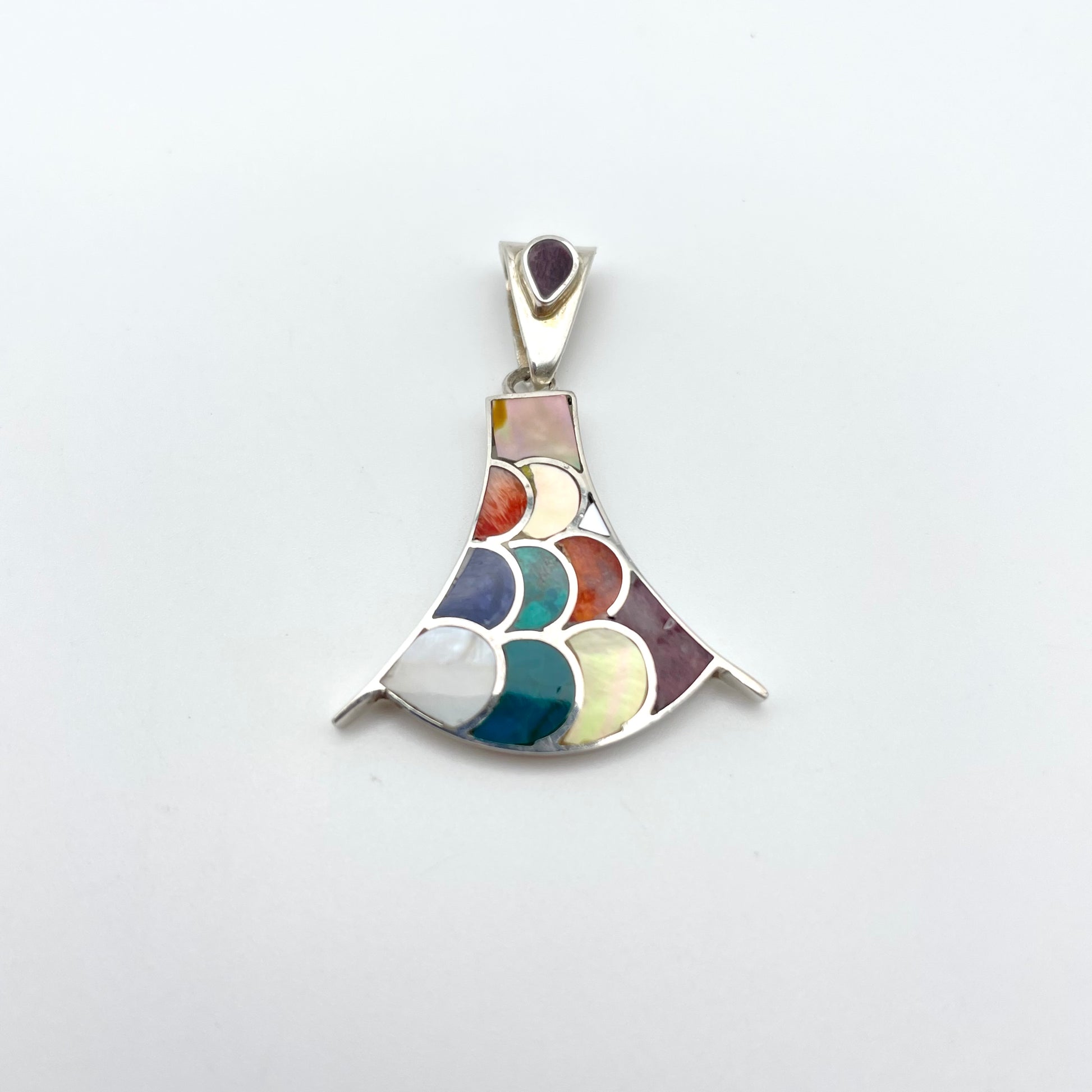 Peruvian Stone Inlay Pendant Sterling Silver