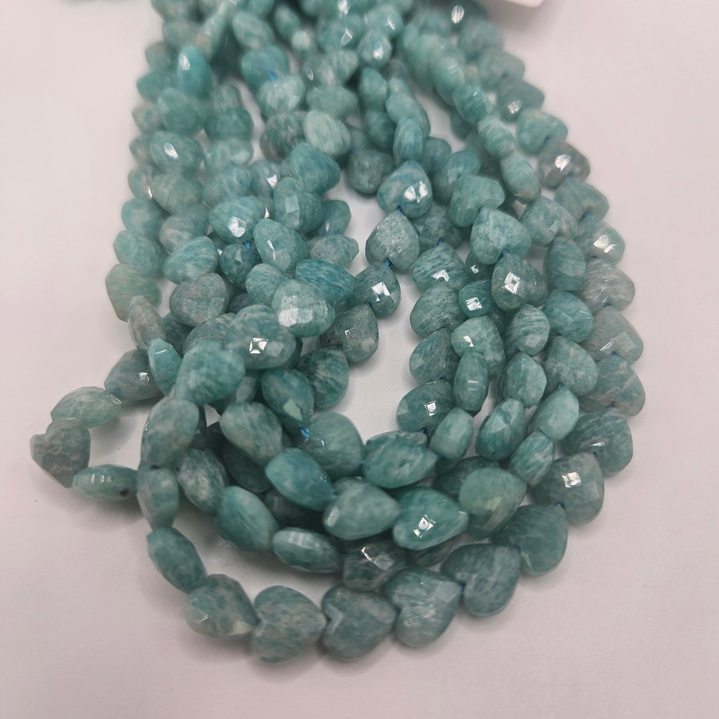 8mm Amazonite Faceted Heart Bead Strand.