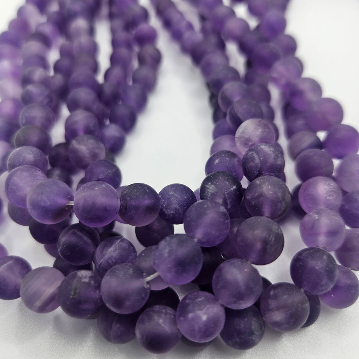 8mm Amethyst Matte Round Bead Strand.