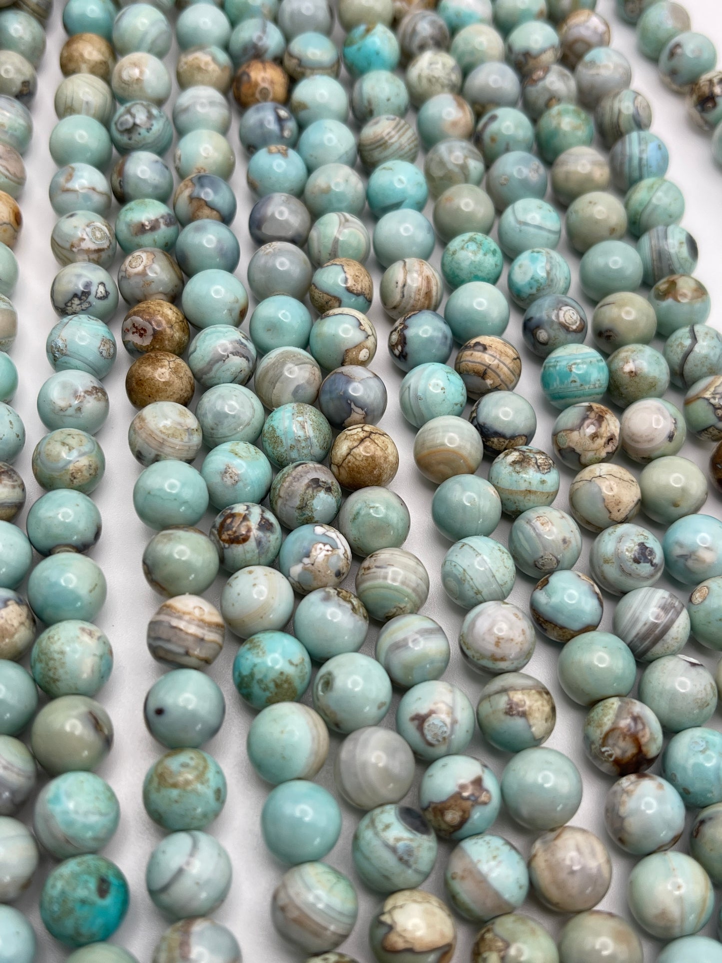 8mm Aqua Terra Agate Round Bead Strand.