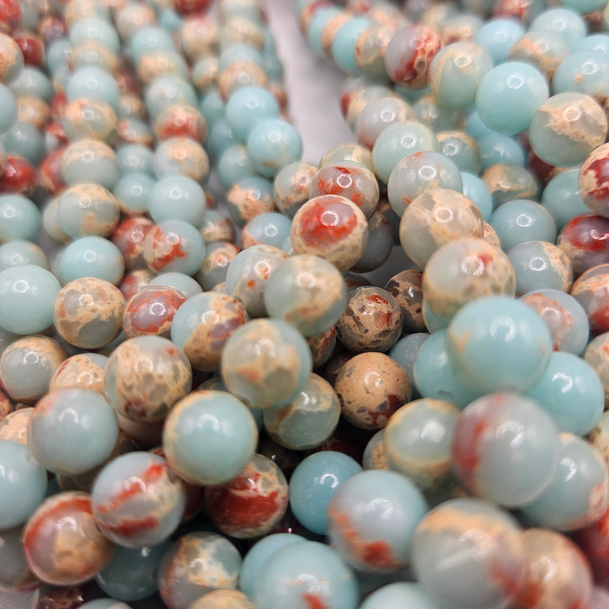 8mm Aqua Terra Jasper Round Bead Strand.