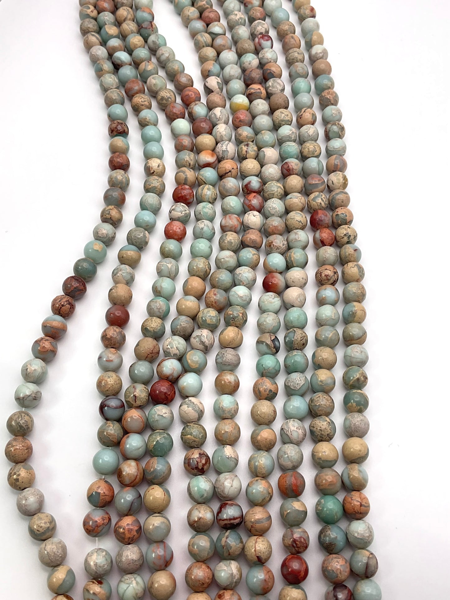 8mm Aqua Terra Jasper Round Smooth Bead Strand.