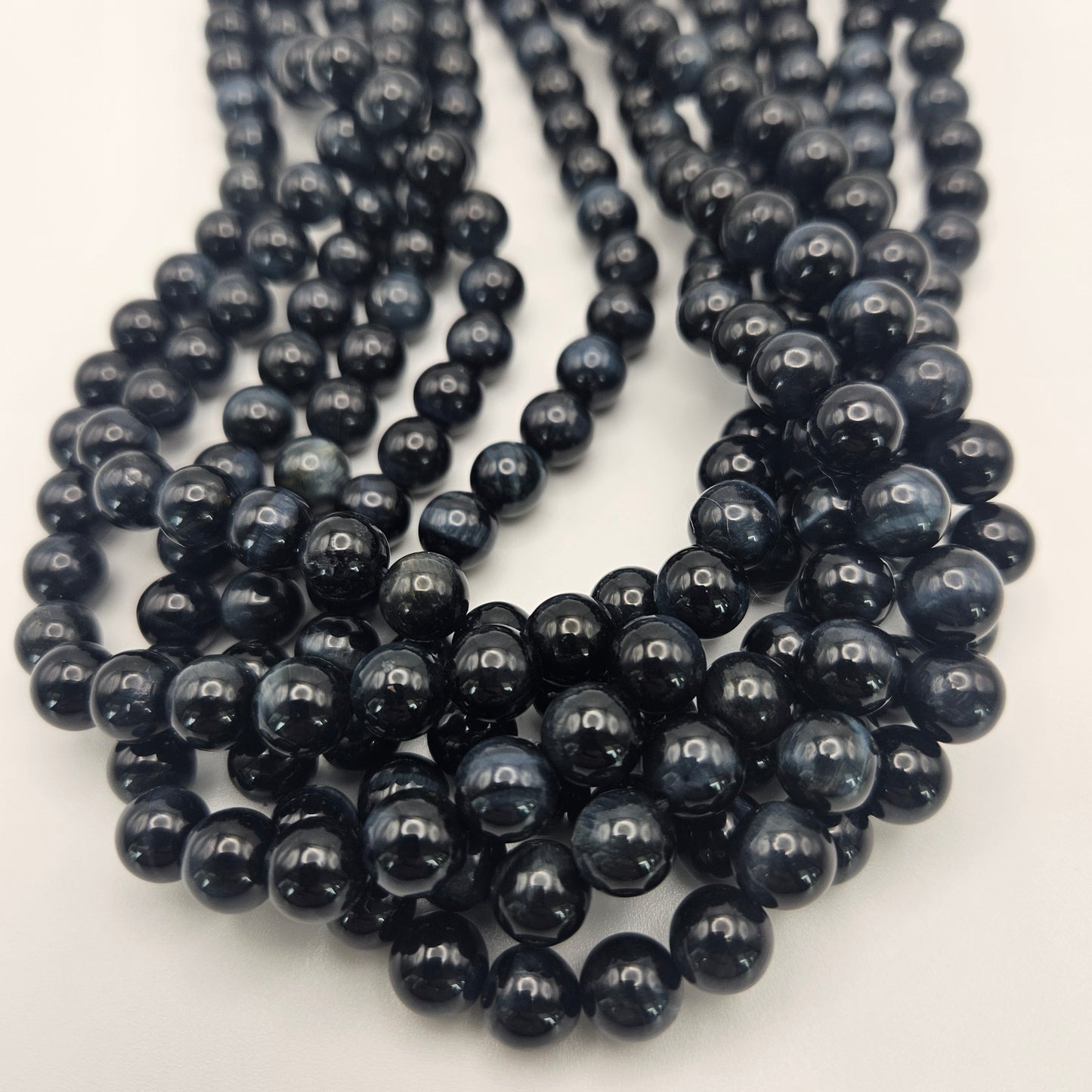 8mm Blue Tigers Eye Round Bead Strand.