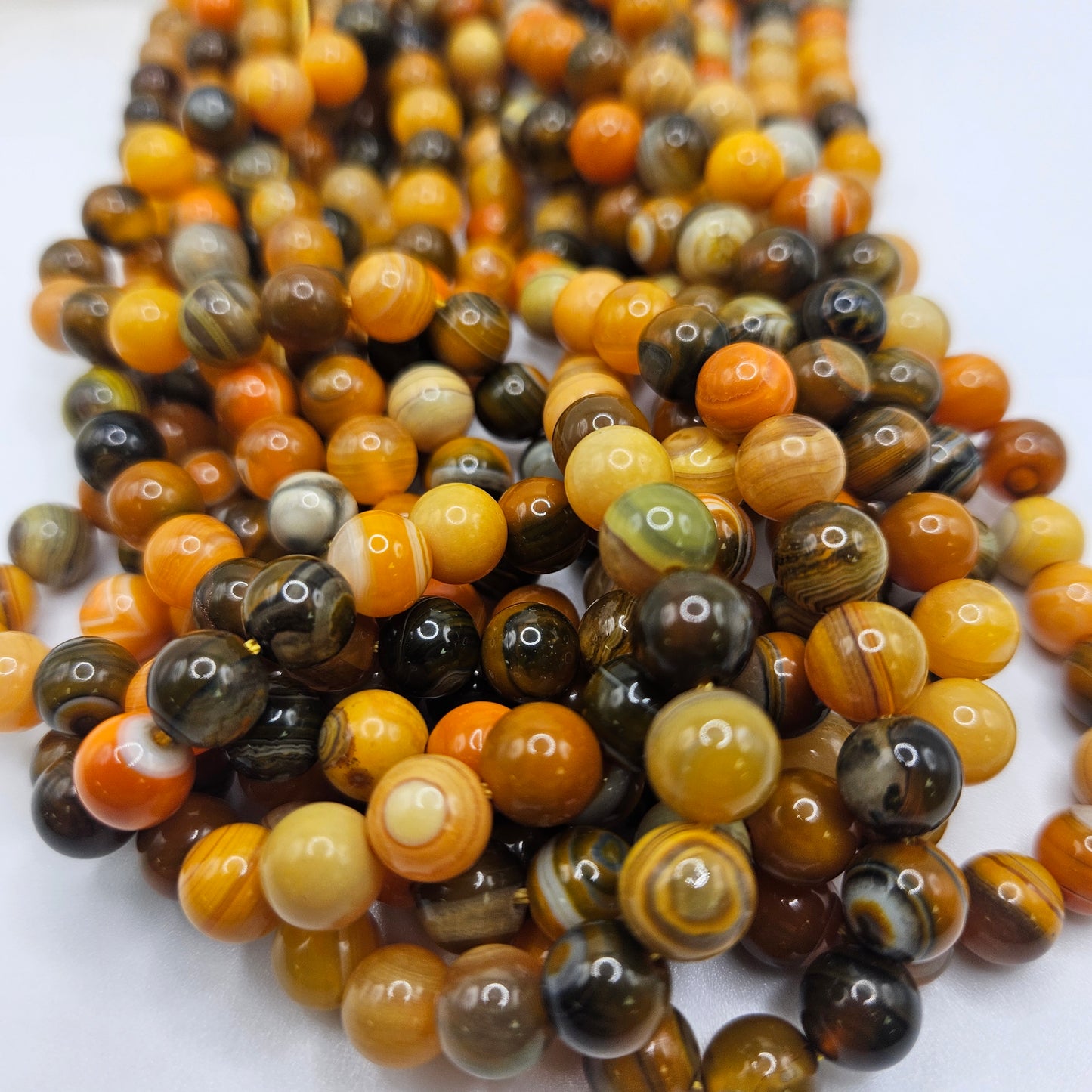 8mm Bumblebee Agate Round Bead Strand.