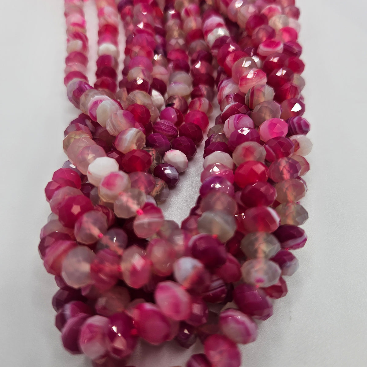 8mm Faceted Dyed Pink Agate Bead Strand.