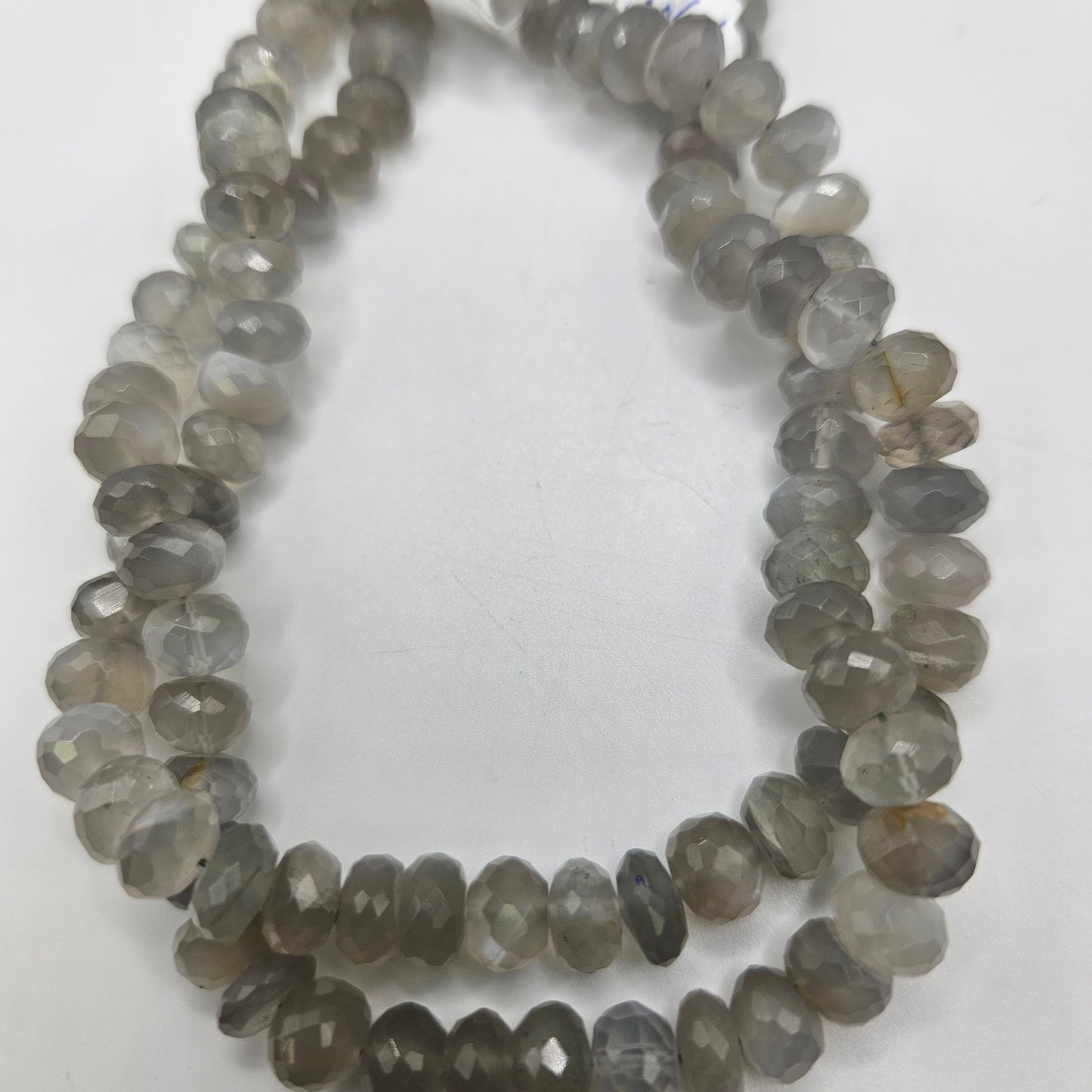 8mm Faceted Gray Moonstone Rondelle Bead Strand.