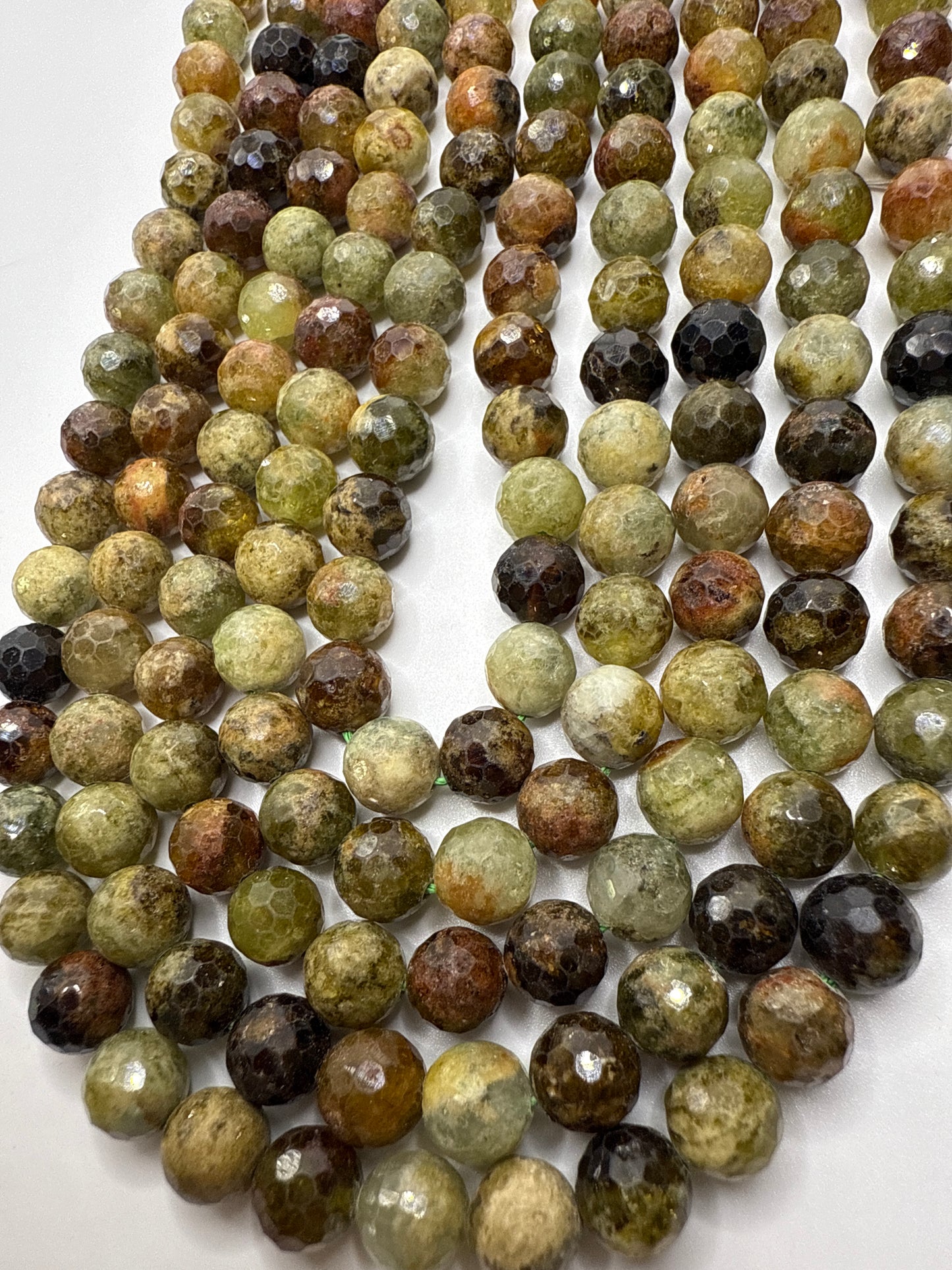 8mm Green Garnet Faceted Round Beads.