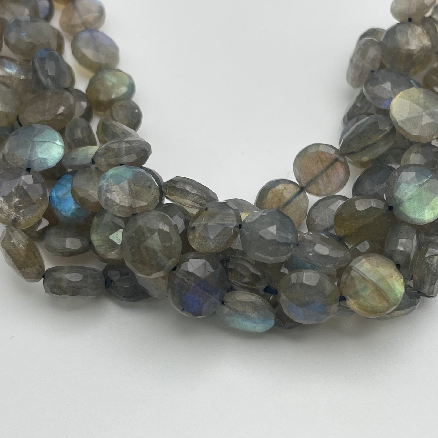 8mm Labradorite Faceted Coin Bead Strand.