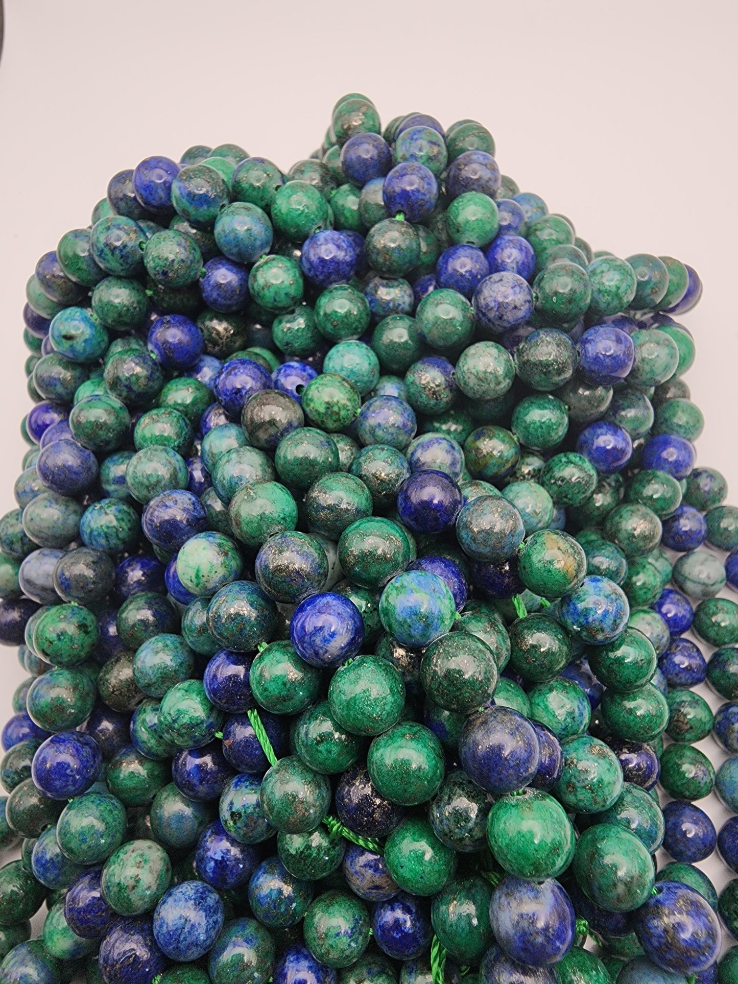 8mm Malachite Azurite Round Bead Strand.