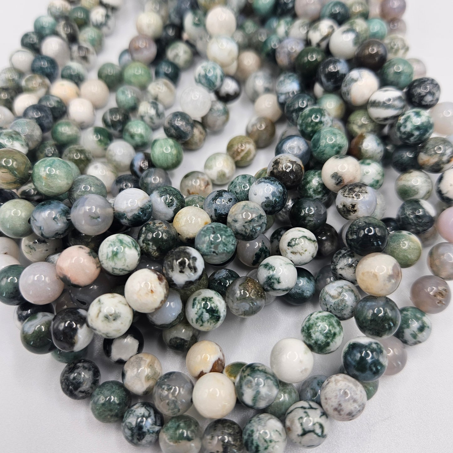 8mm Moss Agate Round Bead Strand.