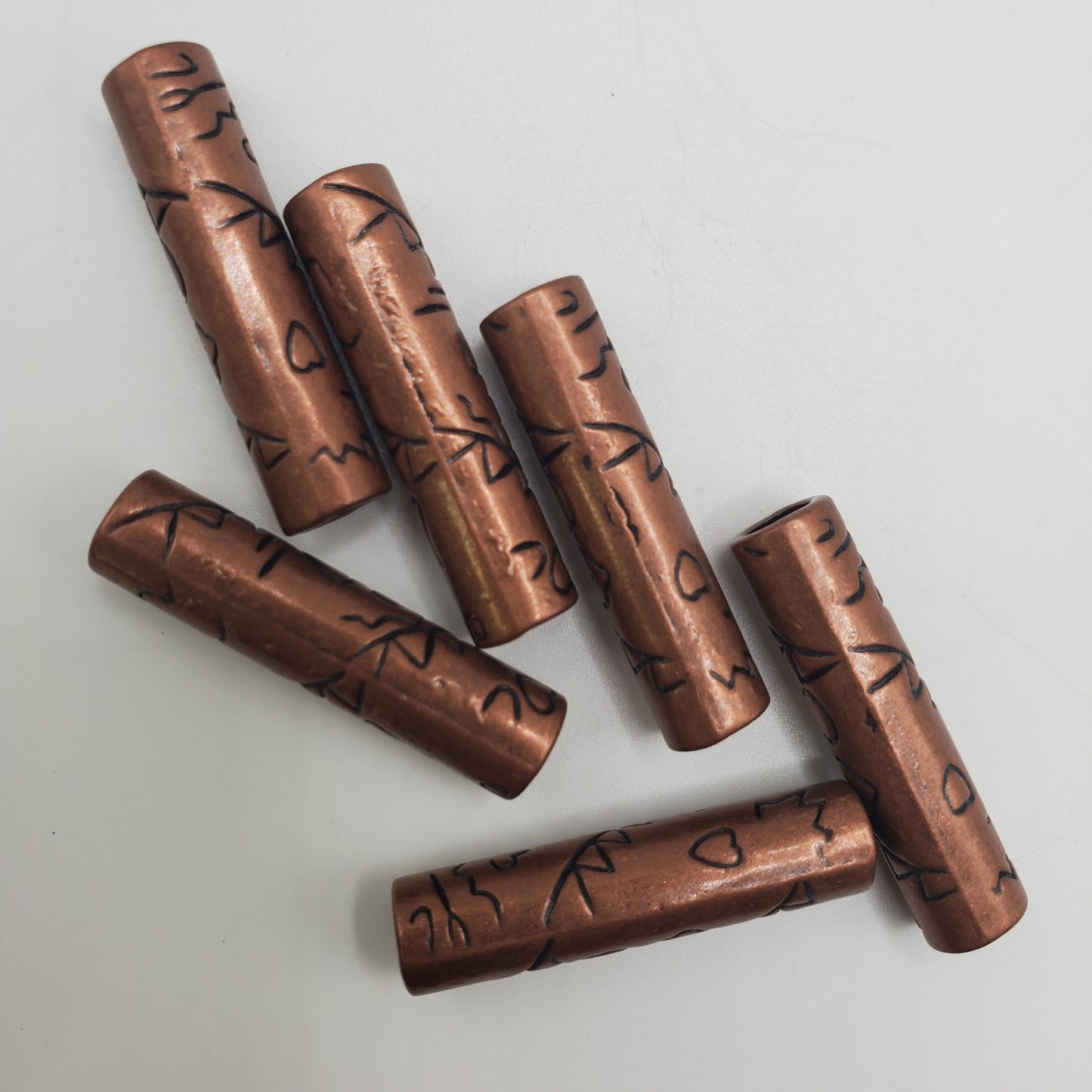 8mm Pewter Copper Ornate Long Tube Bead.