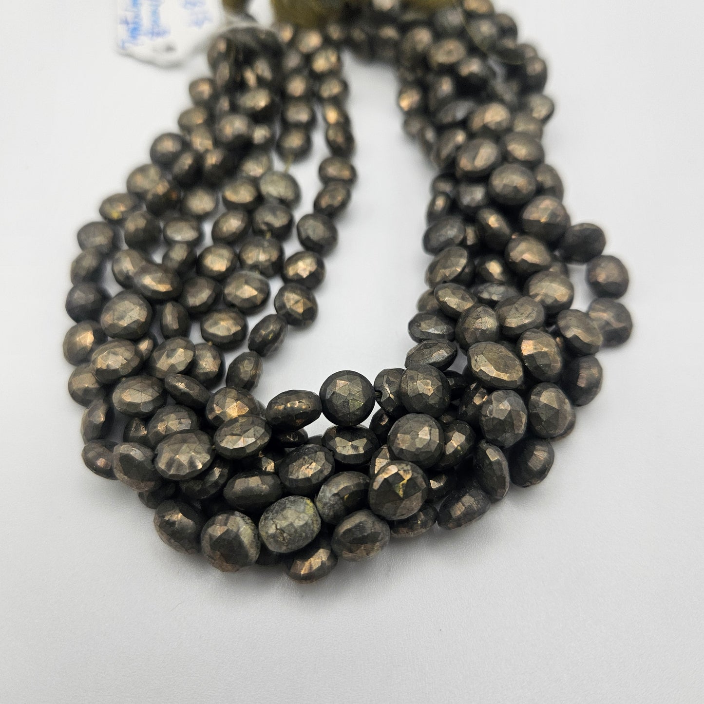 8mm Pyrite Coin Faceted Bead Strand.