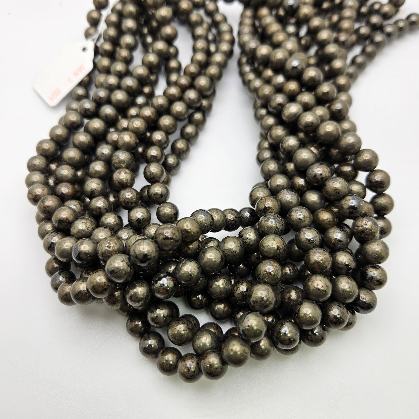 8mm Pyrite Round Bead Strand.