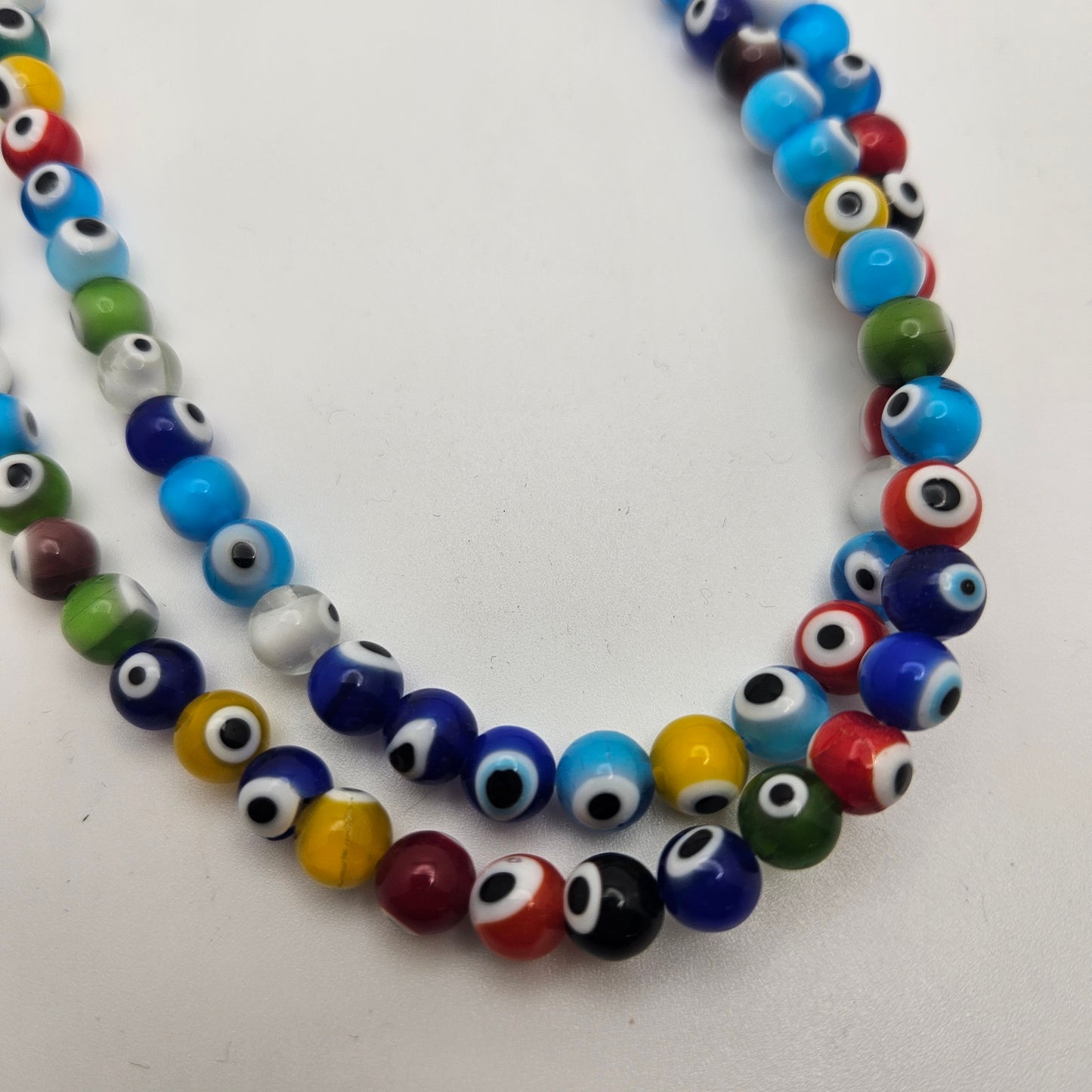 8mm Rainbow Evil Eye Bead Strand.