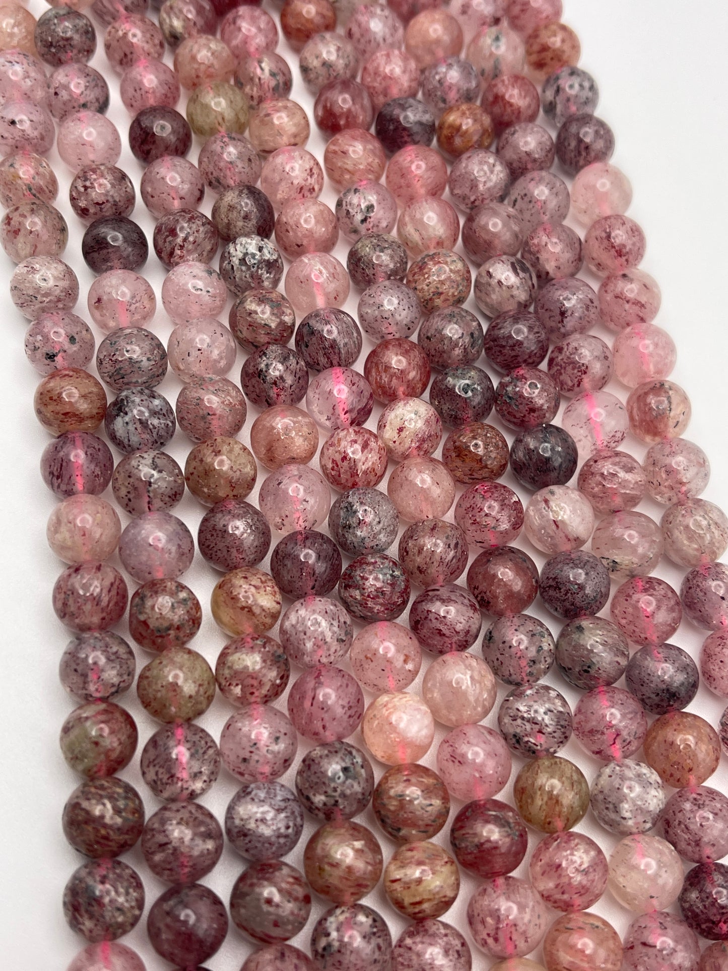 8mm Strawberry Quartz Round Smooth Bead Strand.