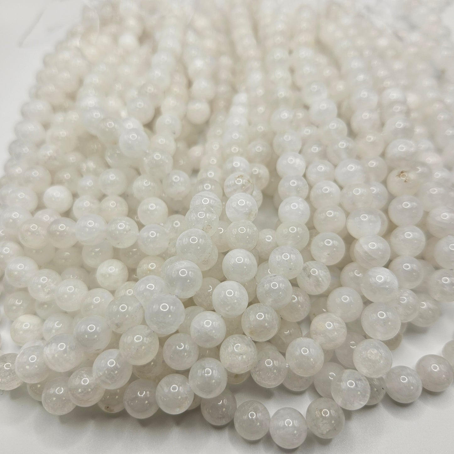 8mm White Moonstone Round Bead Strand.