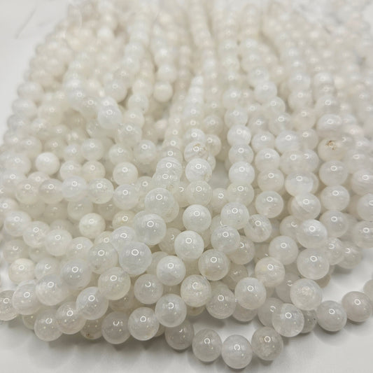 8mm White Moonstone Round Bead Strand.
