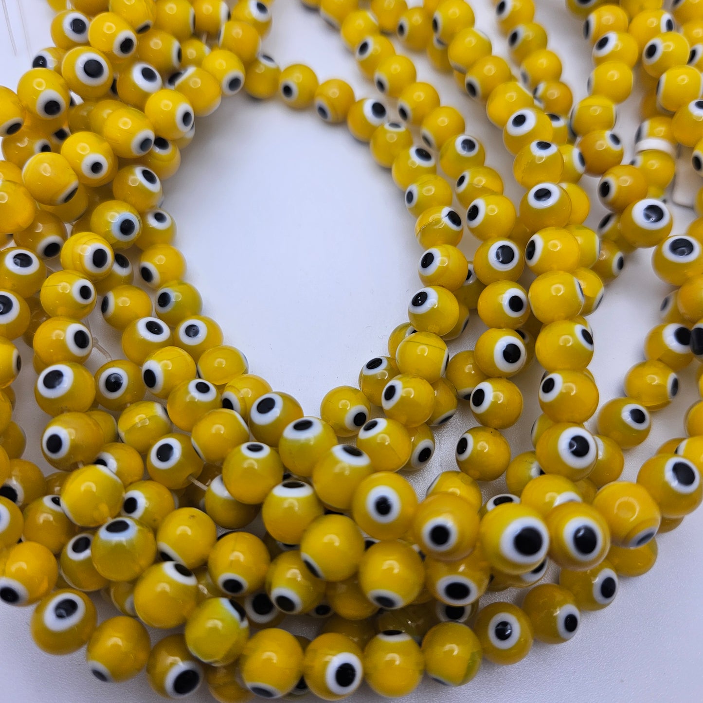 8mm Yellow Evil Eye Bead Strand.