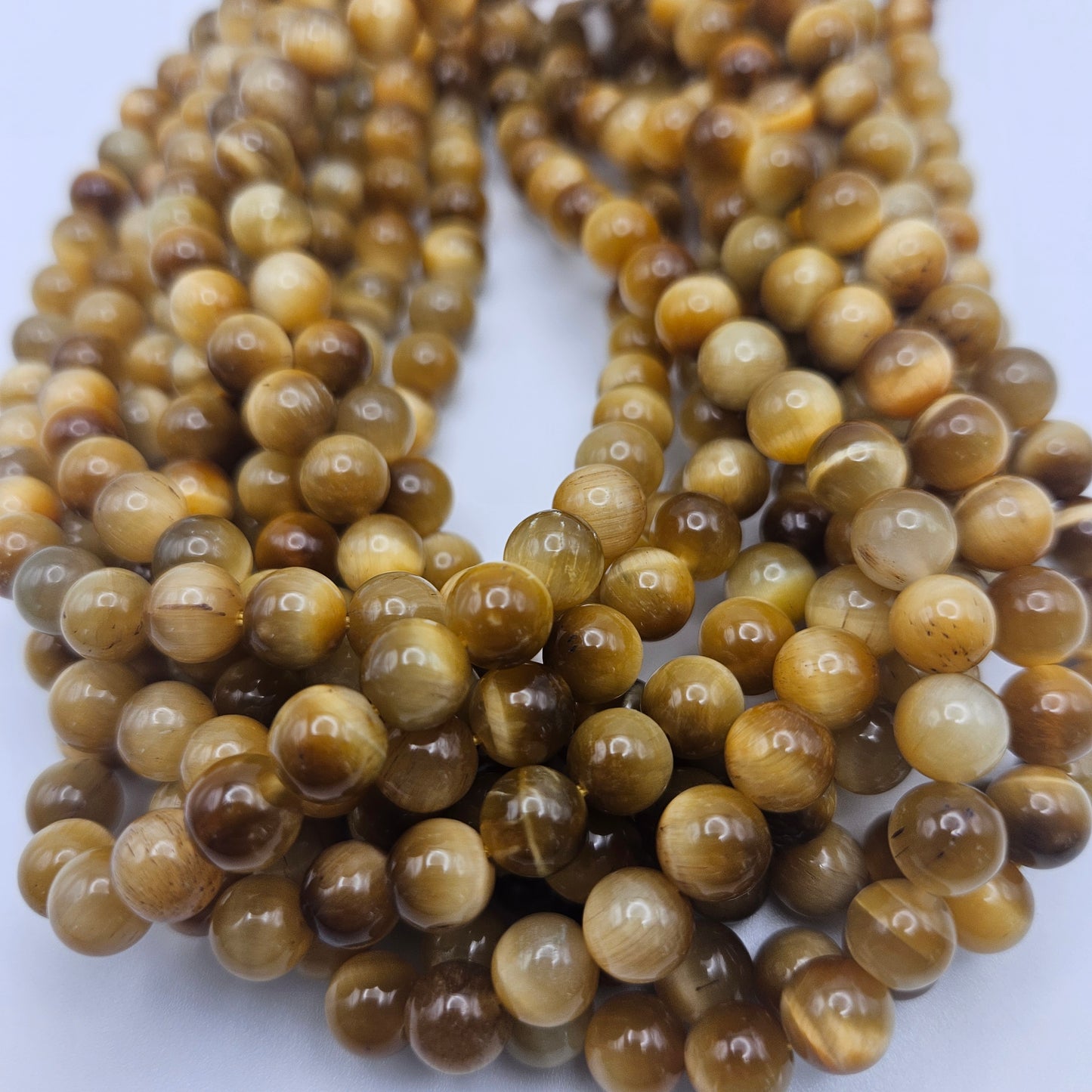 8mm Yellow Tiger's Eye Round Bead Strand.