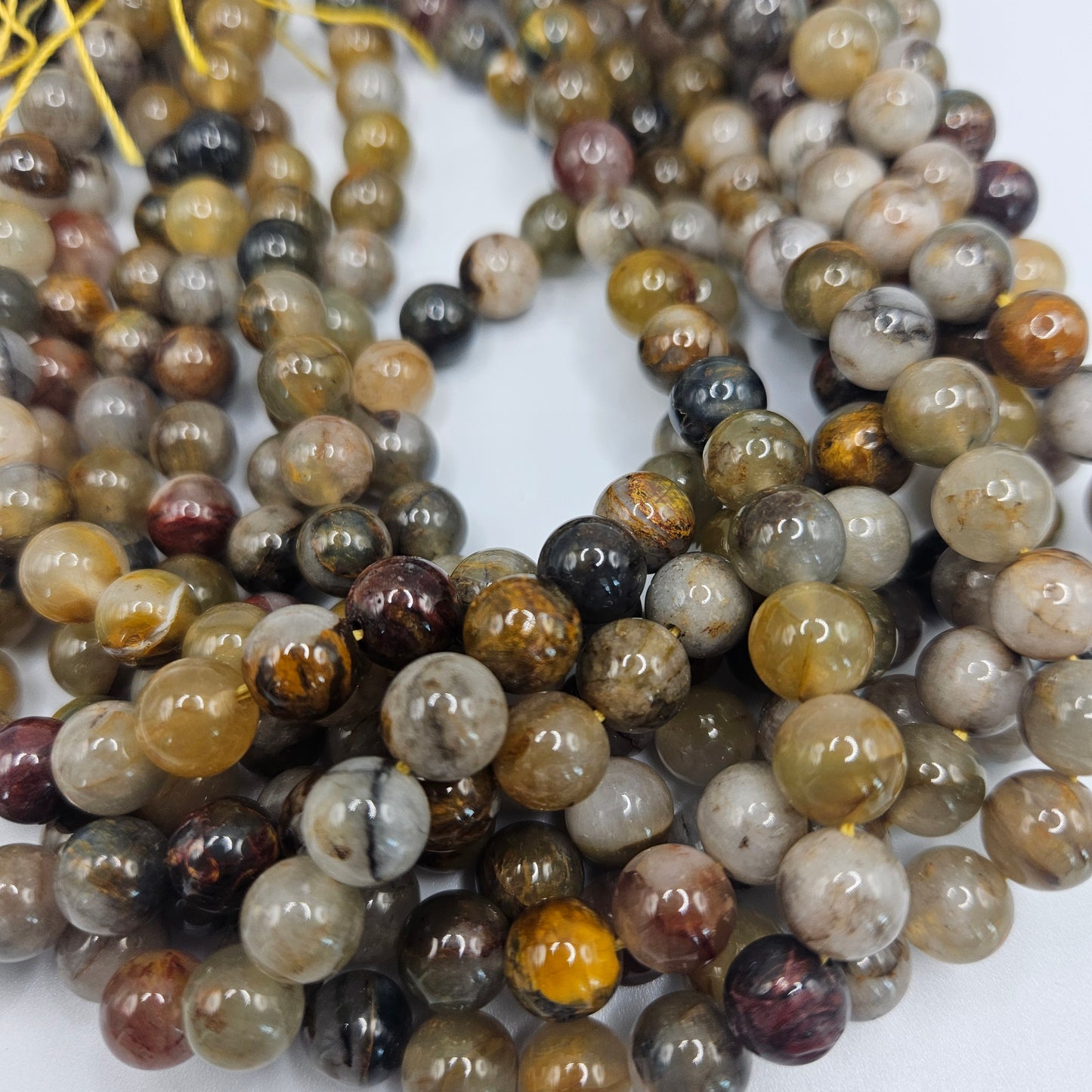 8mm Australian Pietersite on Quartz Round Bead Strand.
