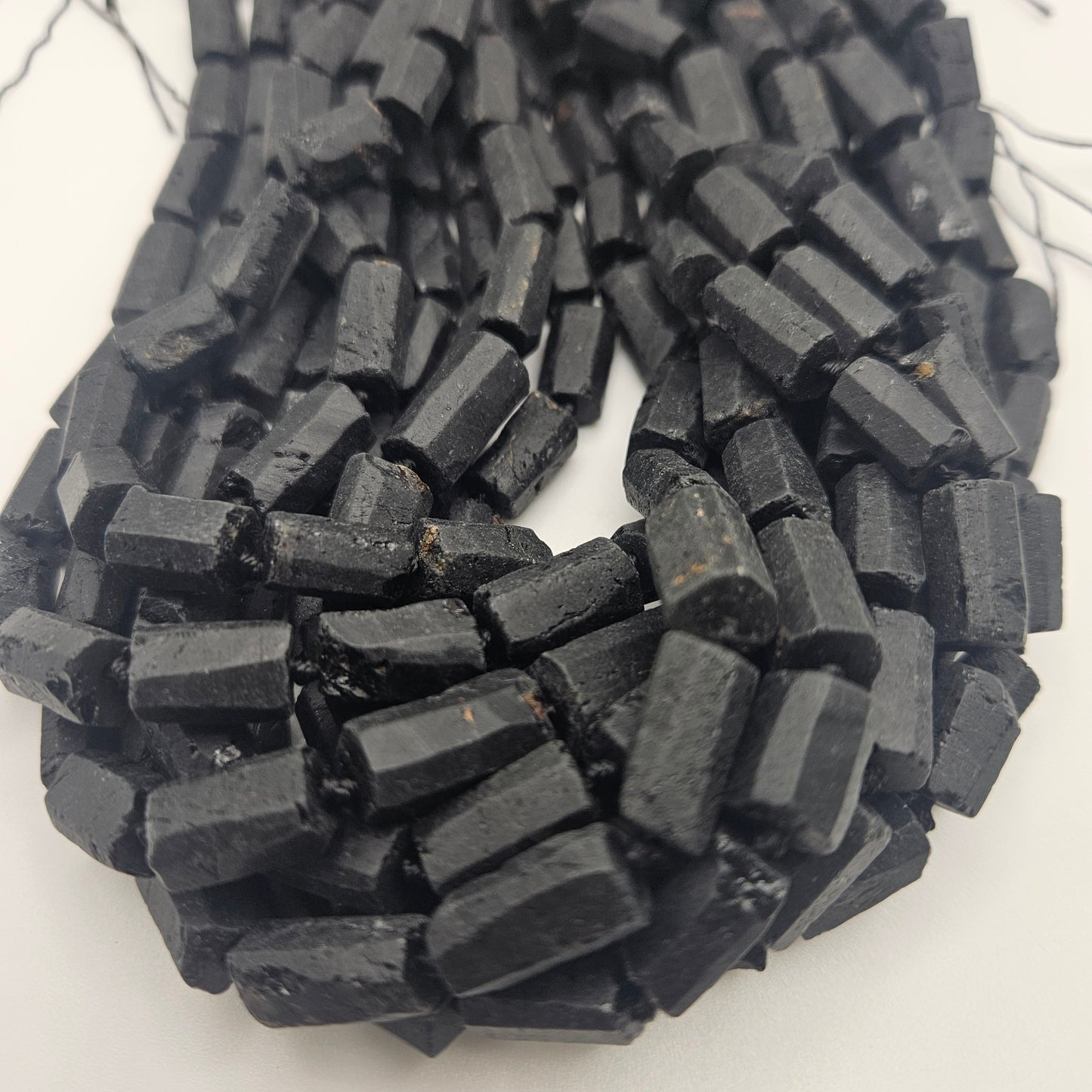 8x12mm Black Tourmaline Rough Tube Bead Strand.