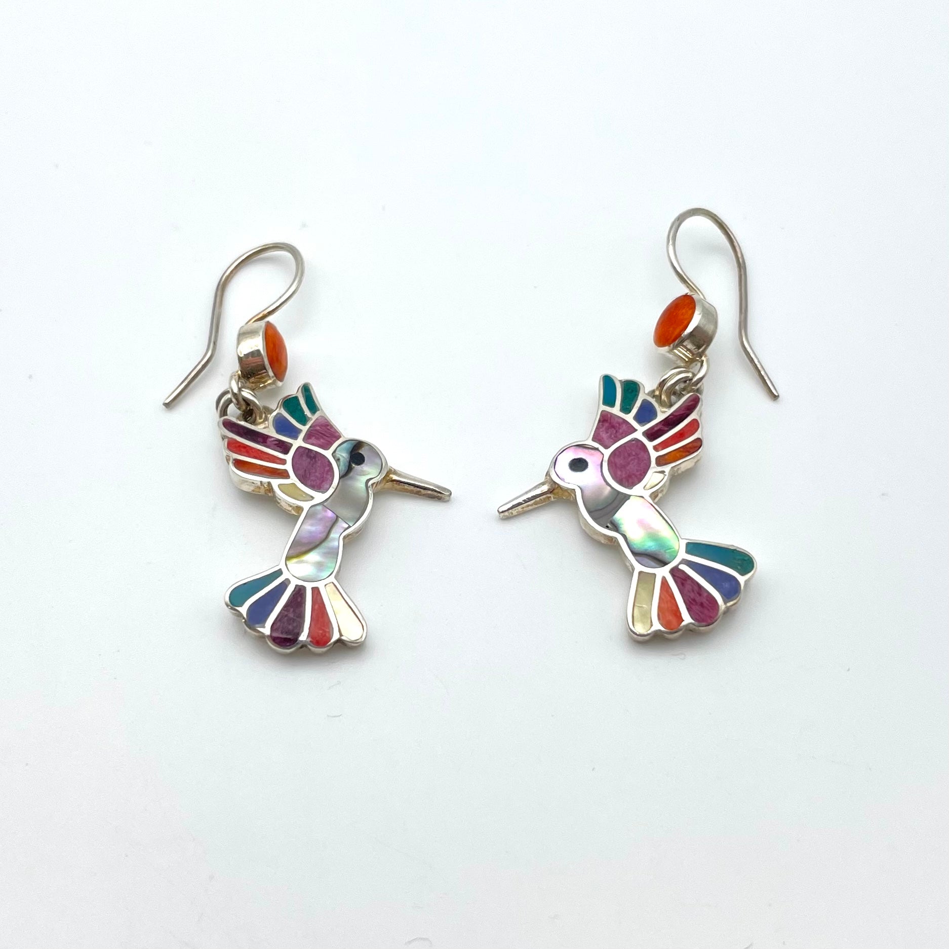 Peruvian Inlay Humming Bird Earrings Sterling Silver
