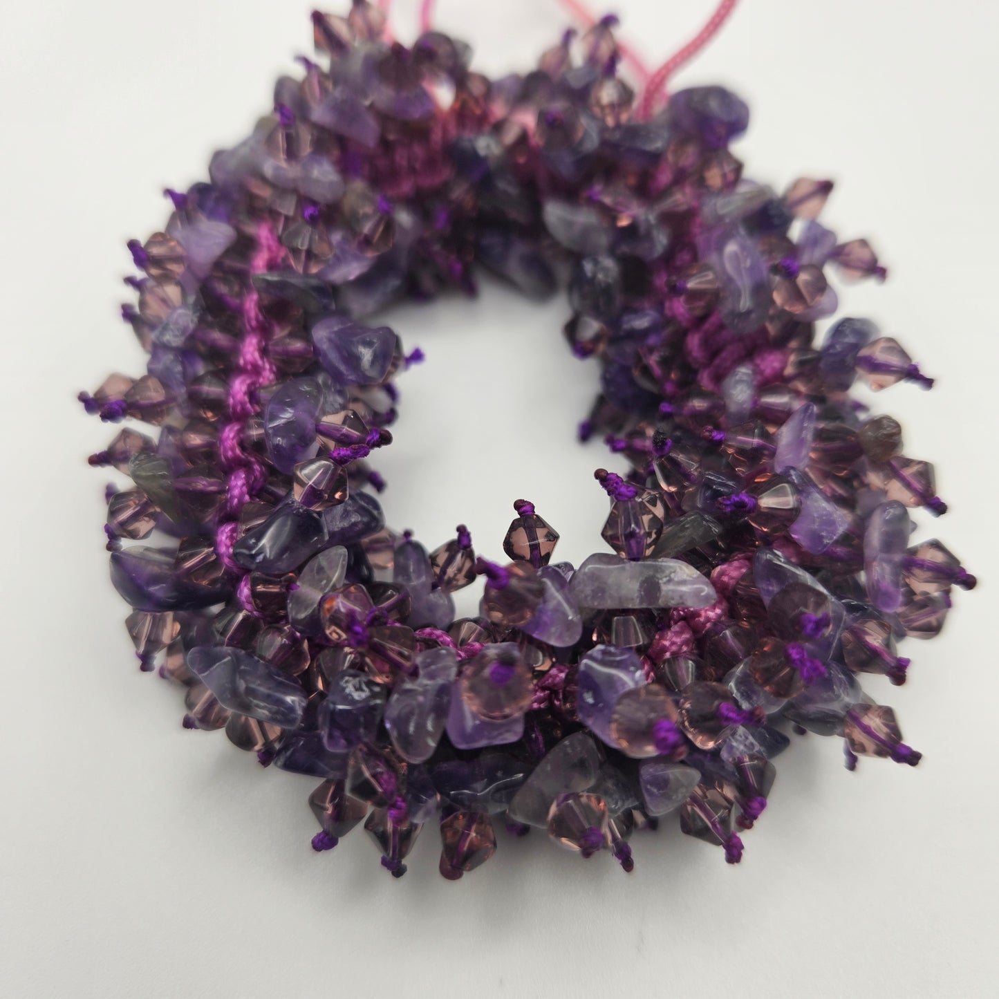 Amethyst Gemstone Cluster Macrame Bracelet Adjustable.