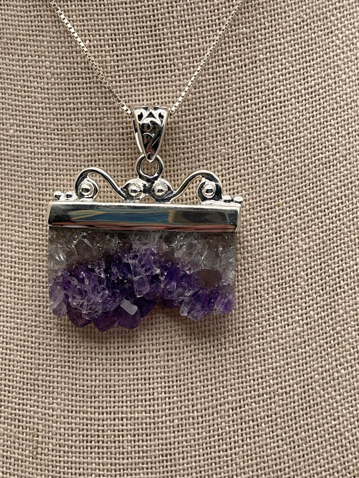 Amethyst Slice in Ornate Bail Sterling Silver